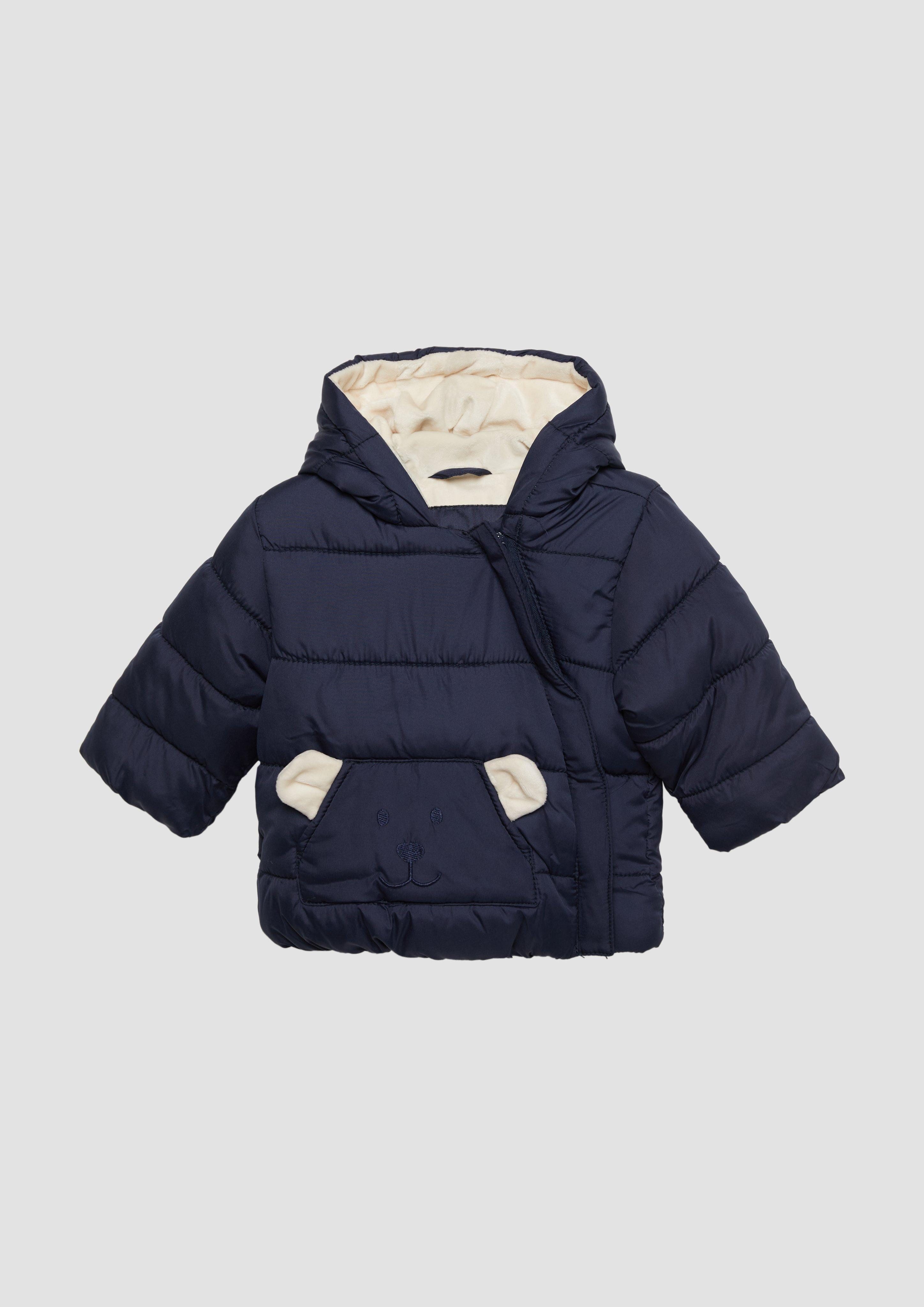 s.Oliver Outdoorjacke Wattierte Jacke mit Fleece-Futter und Bären-Motiv Raffung