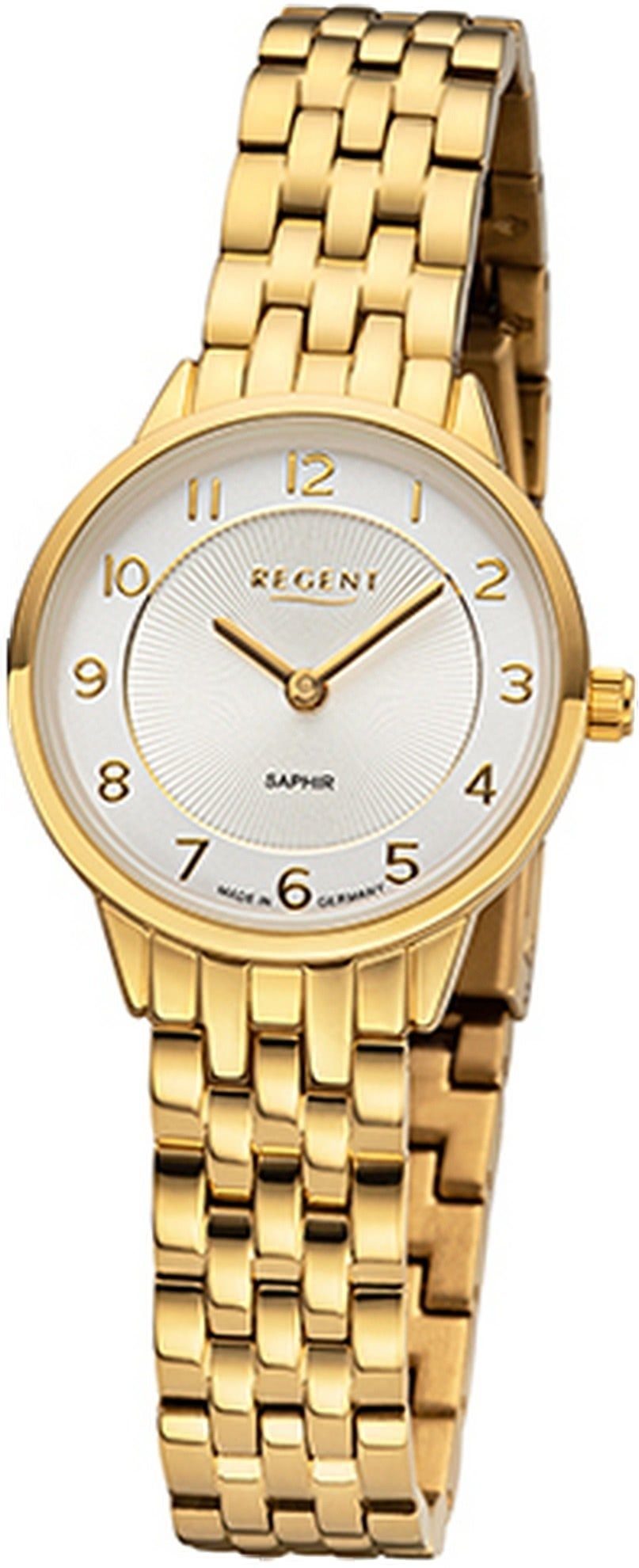 Regent Quarzuhr Regent Damen 27mm) klein Gehäuse, gold, Metallbandarmband Armbanduhr Damenuhr (ca. Analog, rundes