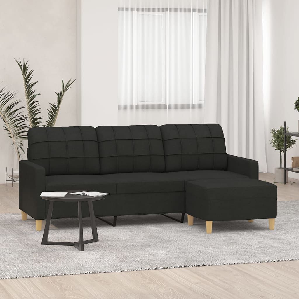 vidaXL Sofa, 3-Sitzer-Sofa mit Hocker Schwarz 180 cm Stoff