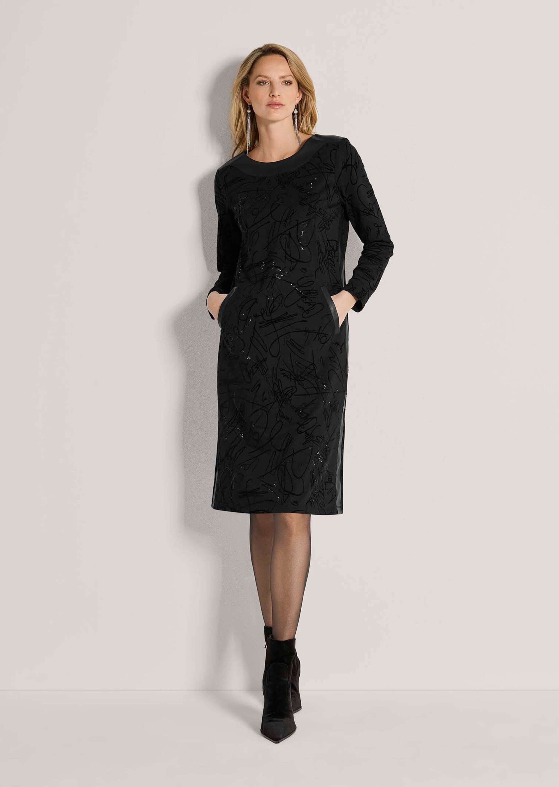 MADELEINE Midikleid Sportiv-elegantes Kleid zum Schlüpfen Einsätze in Lederoptik & seitliche Galonstreifen