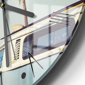 DEQORI Wanduhr 'Surfer-Bulli am Strand' (Glas Glasuhr modern Wand Uhr Design Küchenuhr)
