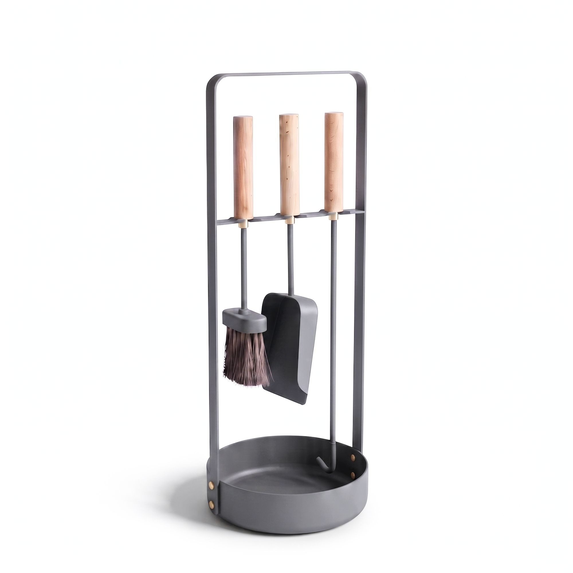 LIVLIG Kamingarnitur 3-teiliges Kaminbesteck Set mit Ständer, (Schürhaken, Kaminbürste und Ascheschaufel, kippsicherer Ständer mit praktischer Schmutzauffangschale), Pulverbeschichteter Stahl