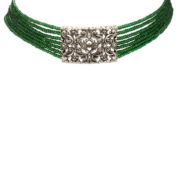 Alpenflüstern Collier Trachten-Perlen-Kropfkette Edelweiß-Ornament (grün), - elegante Trachtenkette - nostalgischer Damen-Trachtenschmuck, filigrane Dirndlkette
