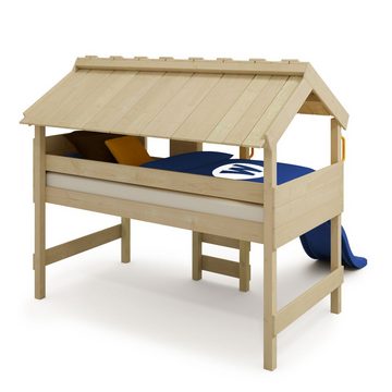 Wickey Kinderbett CrAzY Lagoon - Spielbett mit Rutsche 90 x 200 cm, Etagenbett (Holzpaket aus Pfosten und Brettern, Spielhochbett für Kinder), Massivholzbrett