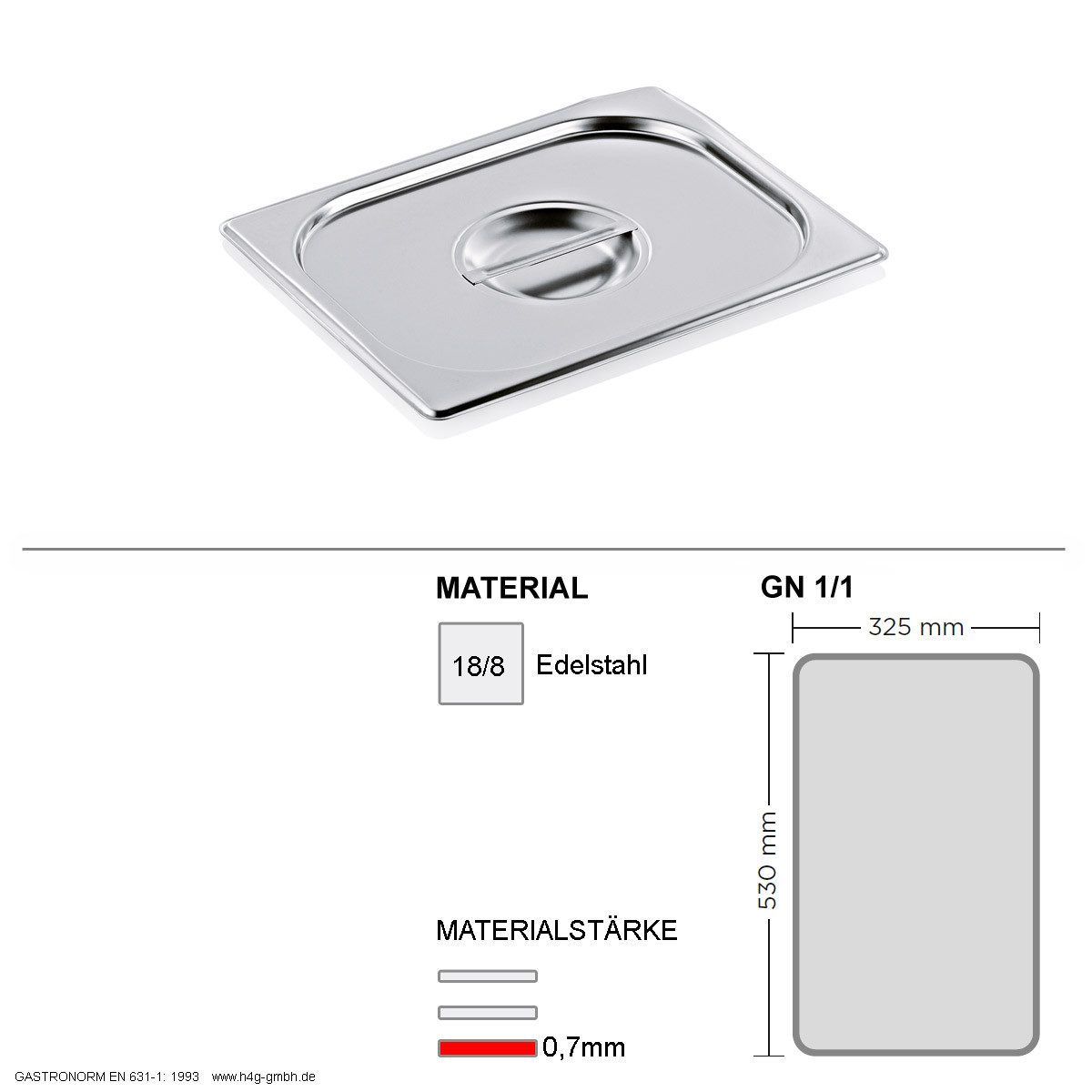 WAS Thermobehälter Gastronorm Deckel für GN Behälter GN 1/1 GN90 18/8 Edelstahl 0,7mm, Edelstahl
