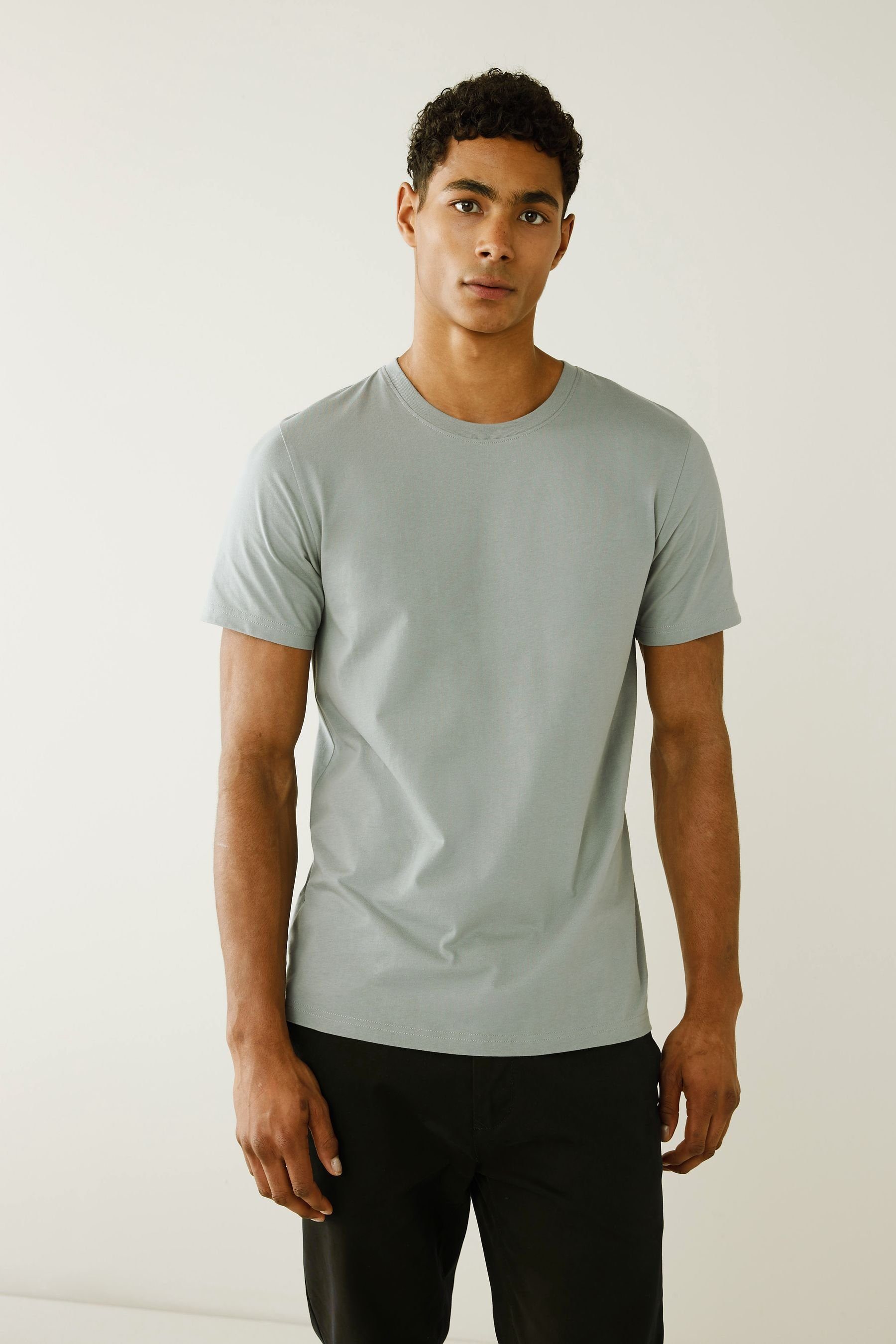Next T-Shirt Essential T-Shirt mit (1-tlg) Silver Rundhalsausschnitt Grey