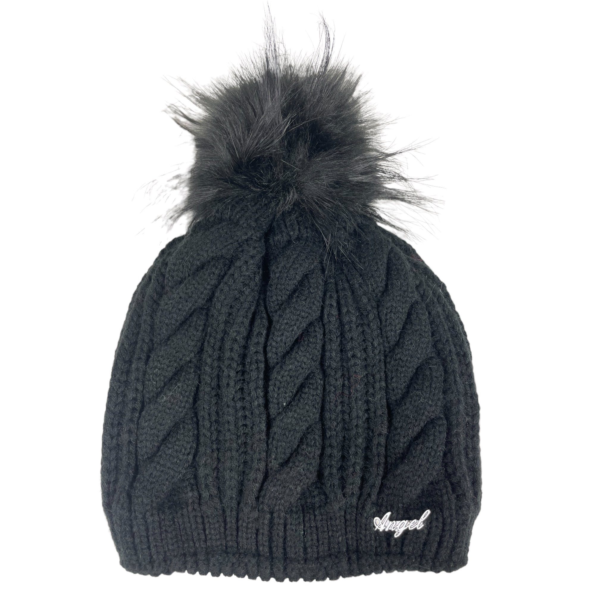 Taschen4life Bommelmütze Mütze mit großem Bommel für Damen Mädchen Kinder, gestrickt Zopfmuster-Mix, gefüttert