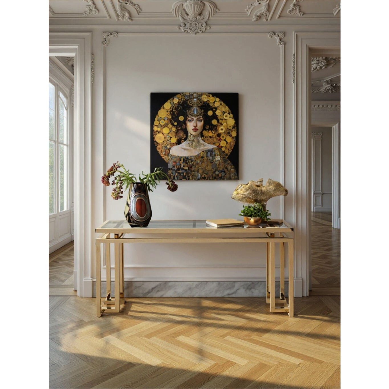 Kare Design Glasbild Art Nouveau Lady, Frau, Glasbild, 80x80 cm