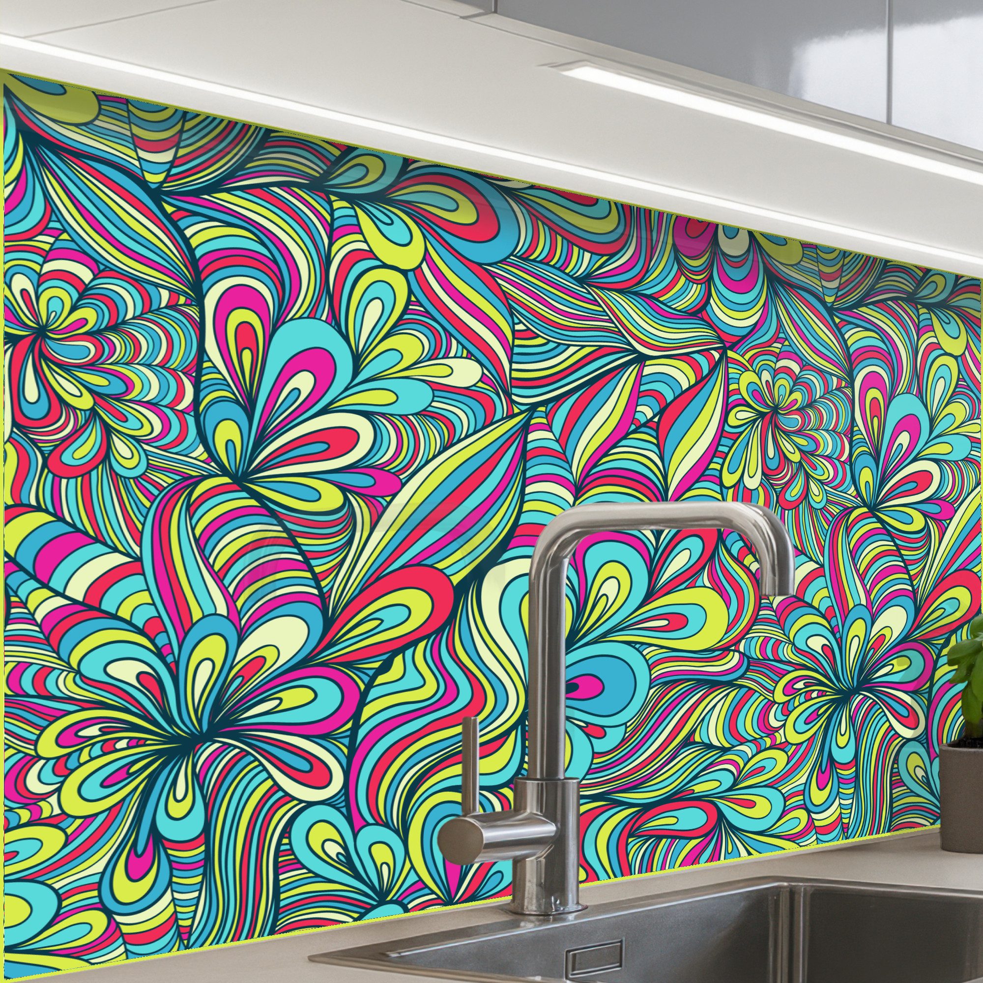 KitchenYeah Küchenrückwand Muster selbstklebend (keine Folie) Fantasie - Design - Farben - Retro, (1-tlg), Spritzschutz, Küche, Rückwand, Küchenwand, Küchenfront, 30x20 cm