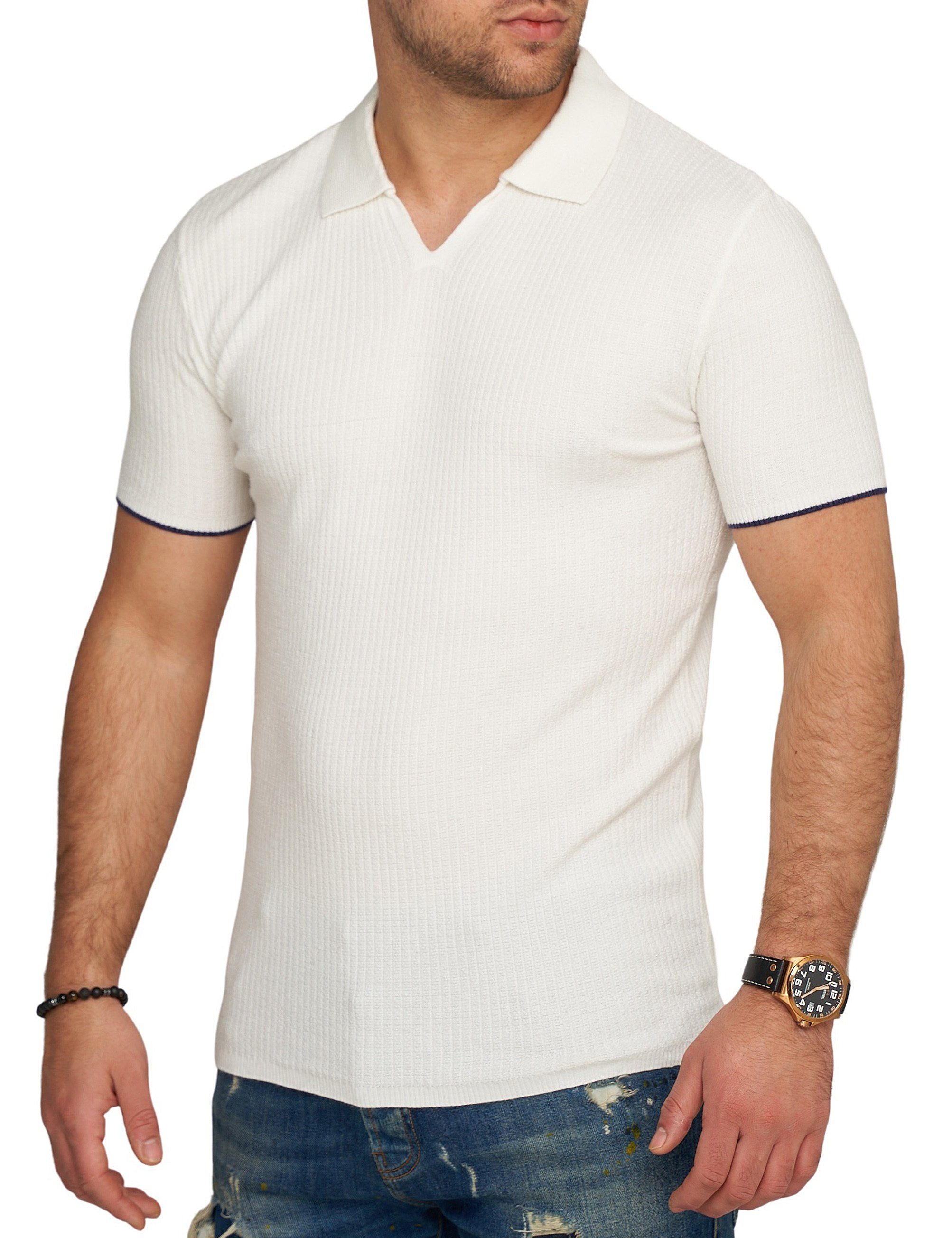 Poloshirt Rippstrick T-Shirt Polo CARISMA Weiß Kurzarm CRMANAUS