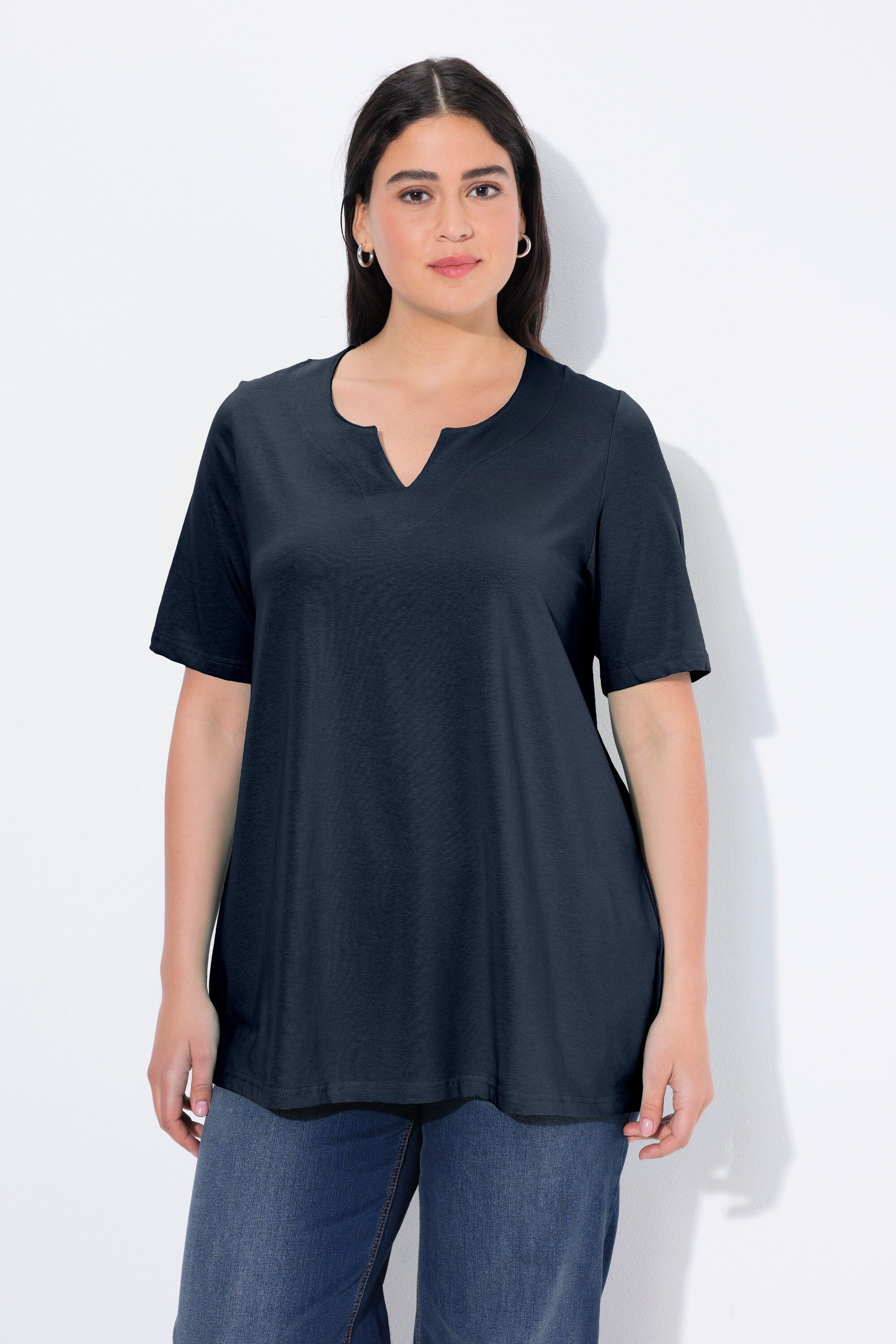 Ulla Popken T-Shirt T-Shirt A-Linie Tunika-Ausschnitt Halbarm