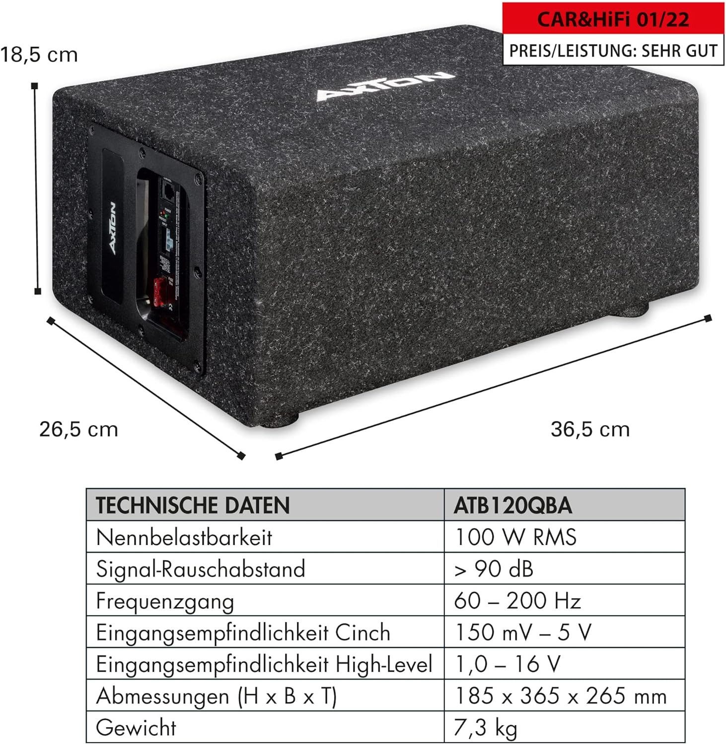 Axton Axton ATB120QBA Aktivsubwoofer Auto-Subwoofer