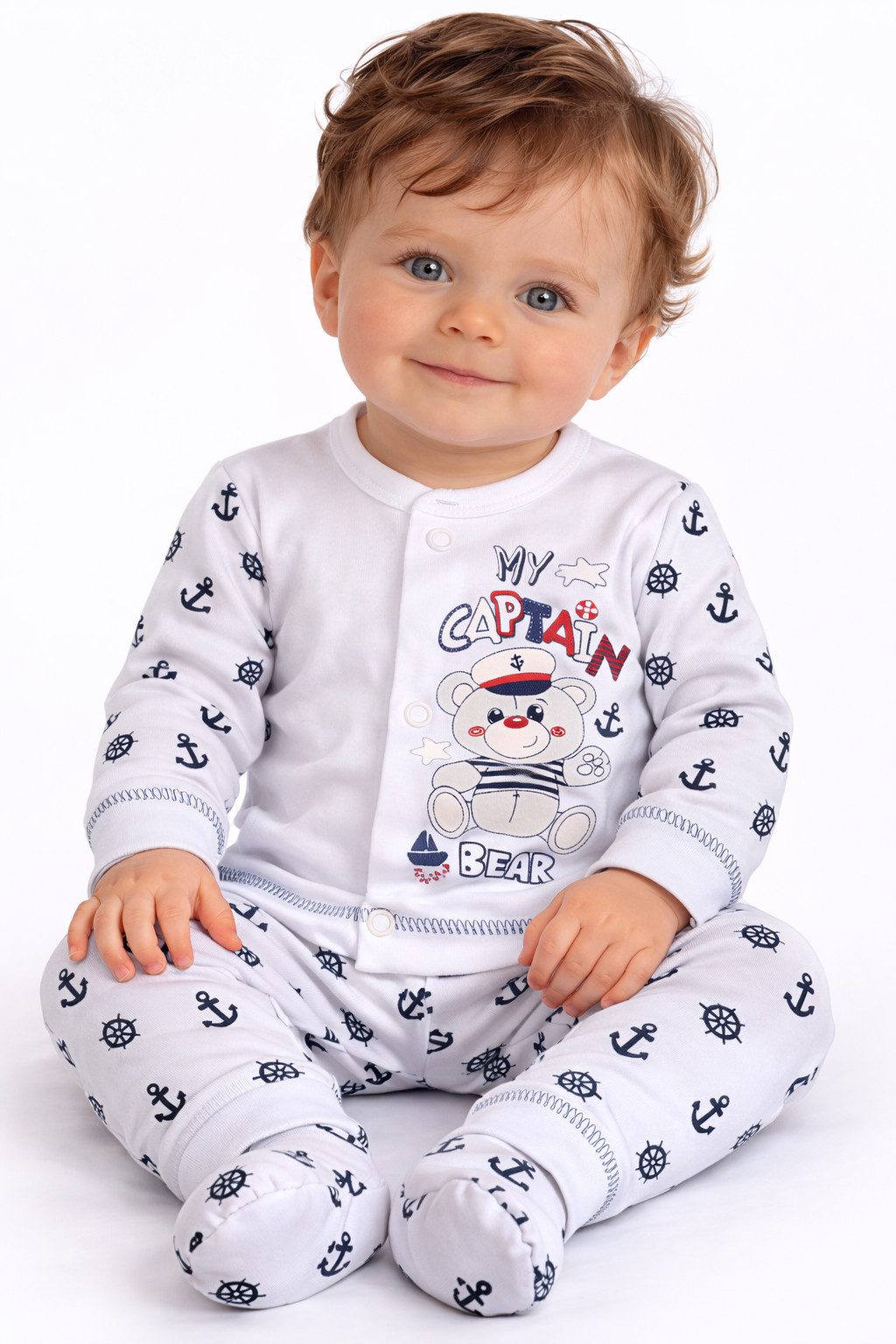 Langarmshirt & Hose Hose Baby Anzug 2Tlg Hose und Hemdchen Weiß mit Anker