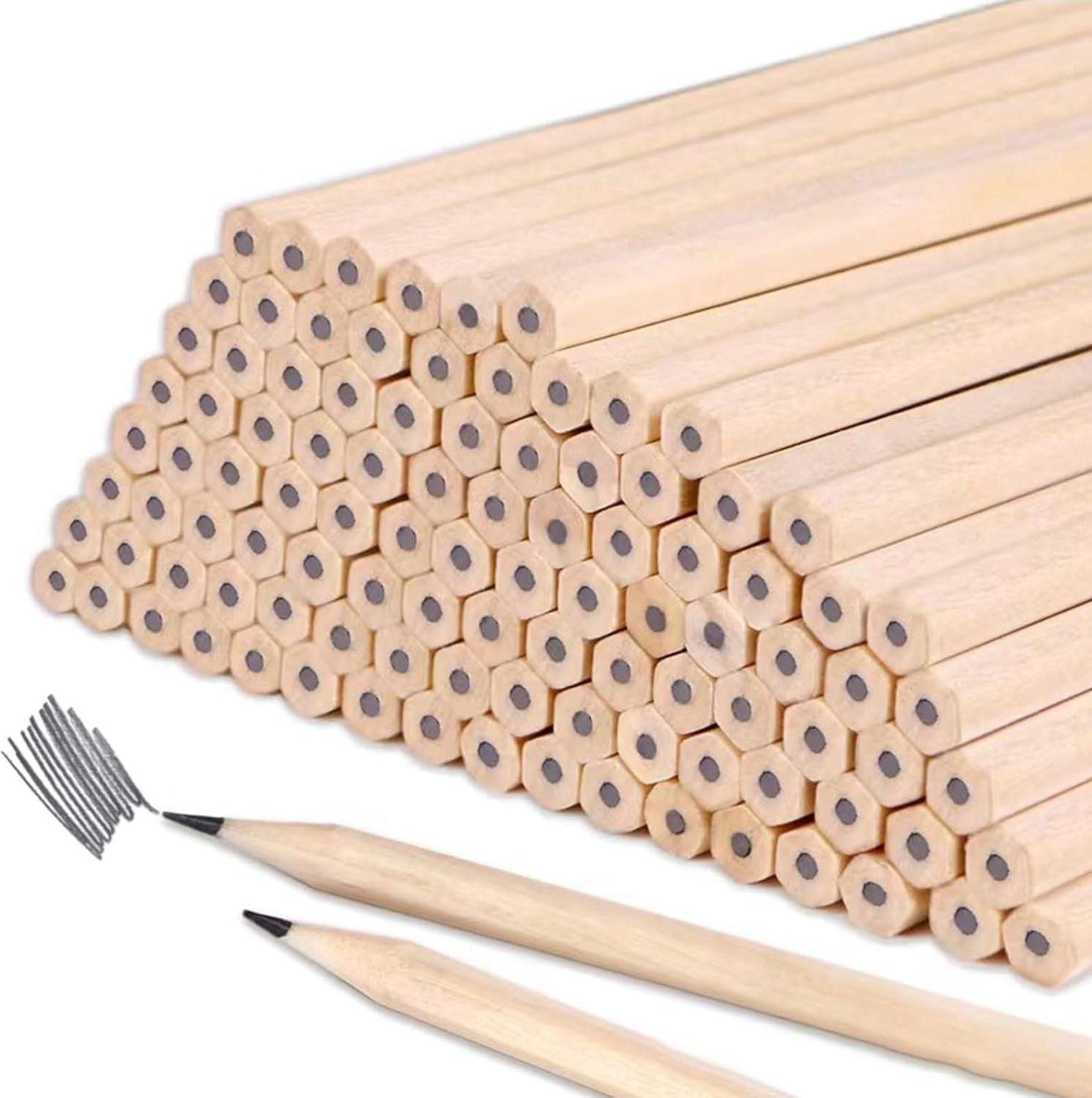 FELIXLEO Filzstift 100 Holzbleistifte HB Sechseckig Unlackiert Bleistifte Set Zeichnen, (1-tlg)