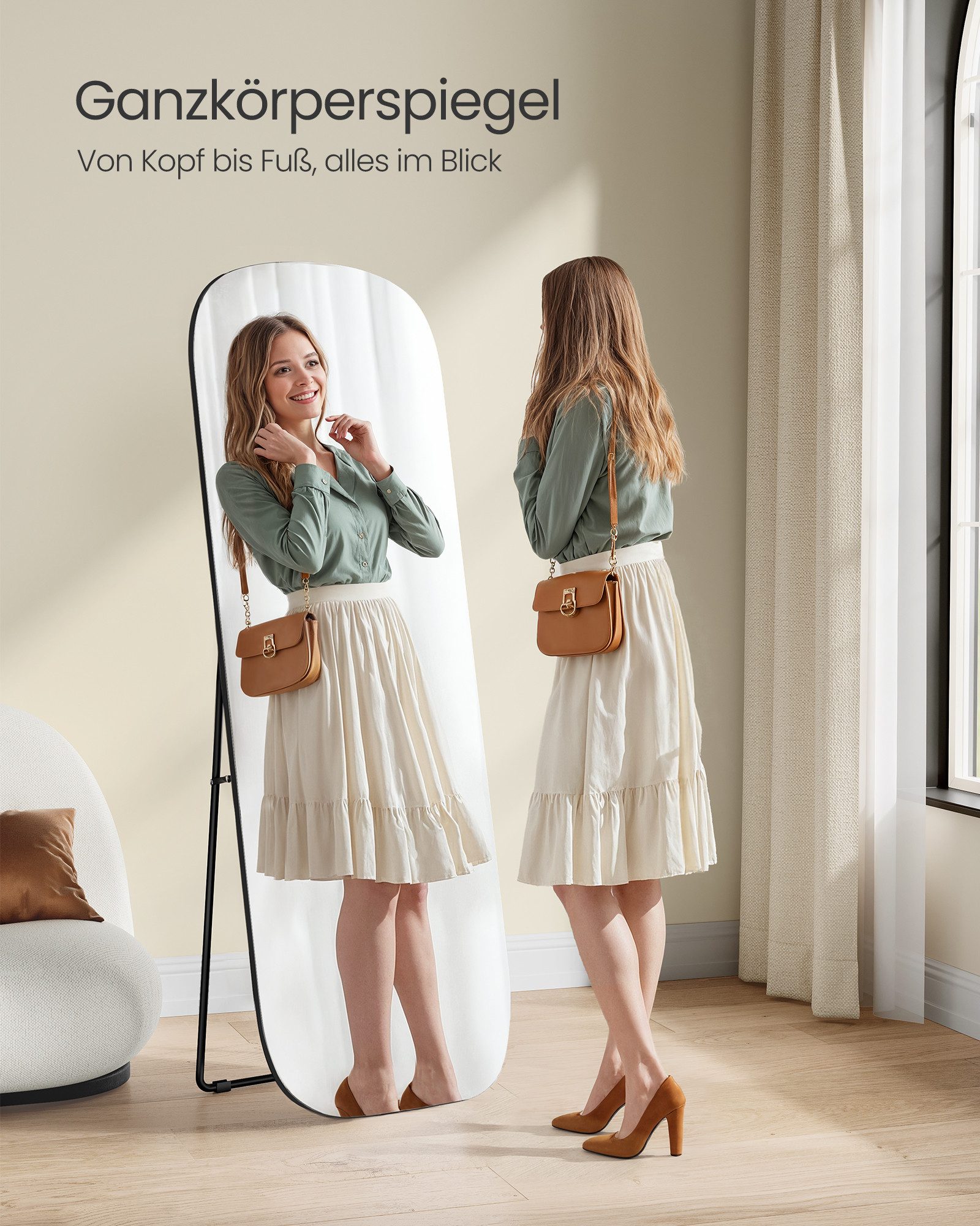 SONGMICS Standspiegel, Ganzkörperspiegel, 160 x 50 cm, Standspiegel mit run günstig online kaufen