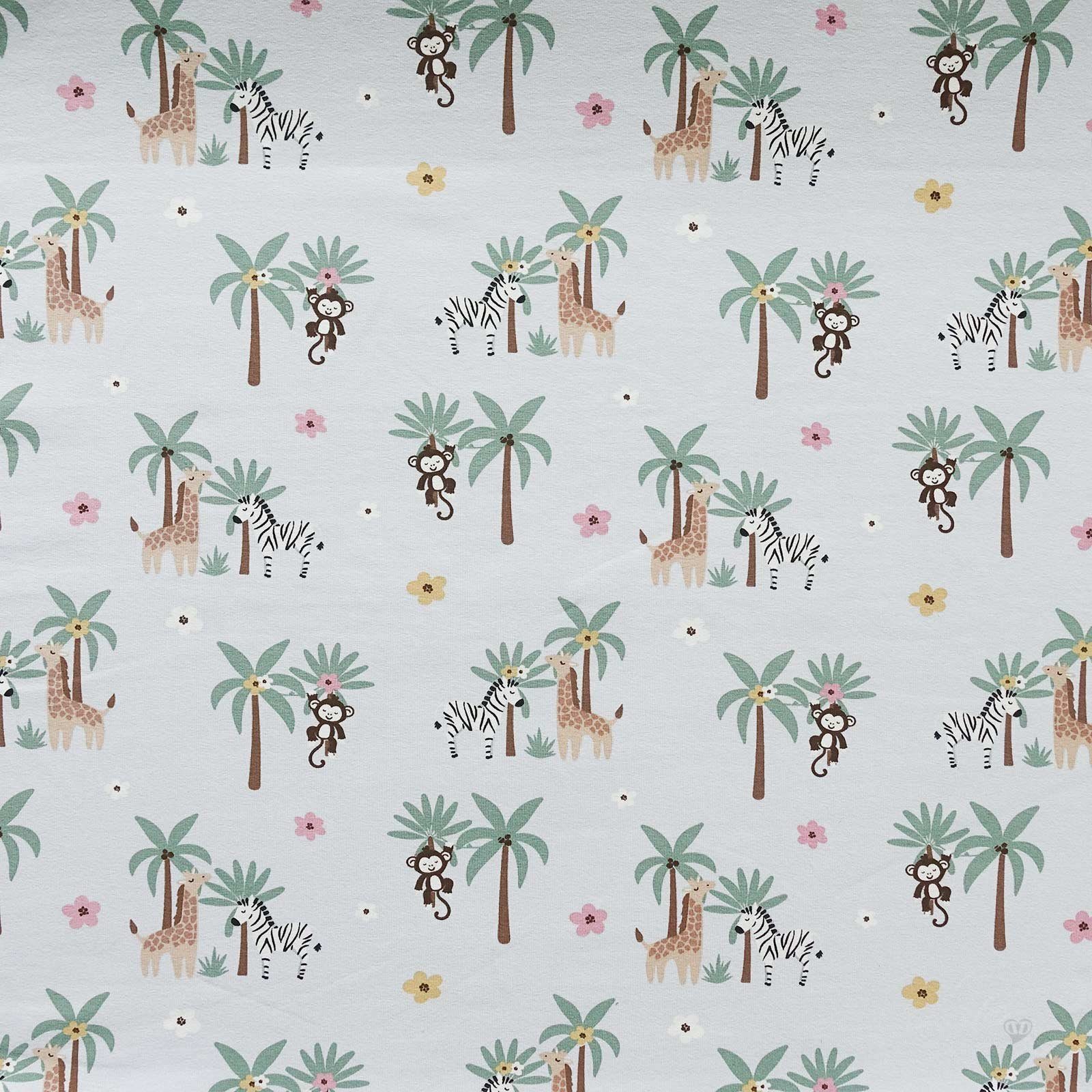 maDDma Stoff Motiv-Jersey Safari Kindermotiv Kindermotiv ab 0,5m Meterware, hellgrau