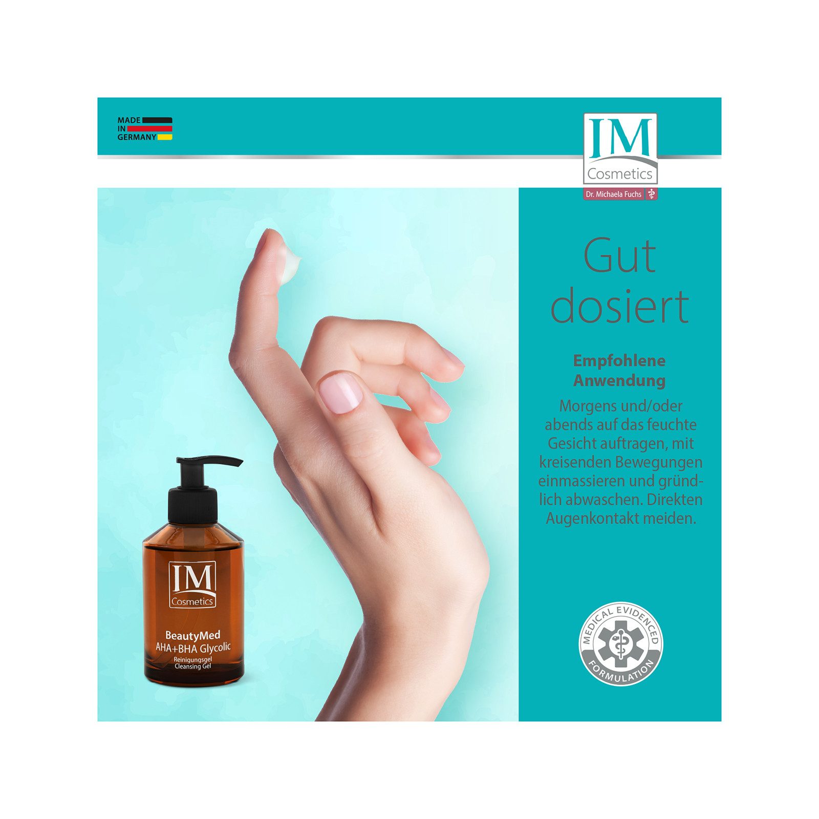 Genius Gesichtsreinigungsgel IM Cosmetics BeautyMed AHA + BHA gegen Pickel & Mitesser, 200 ml, Multi-Acid-Complex unterstützt die Hauterneuerung