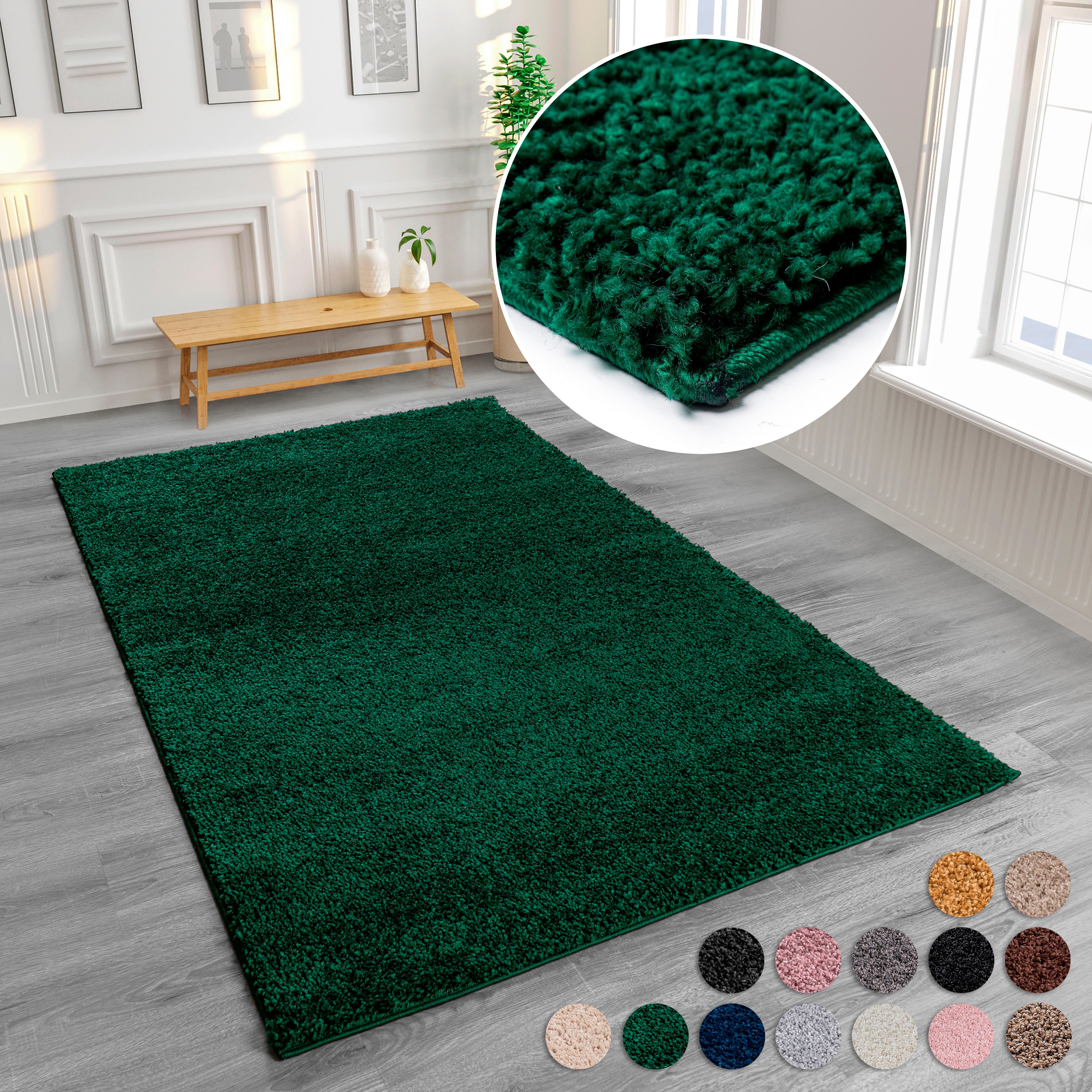 my home Hochflor-Teppich Viva, rechteckig, Höhe: 45 mm, Uni Farben, einfarbig, besonders weich und kuschelig, Kundenliebling