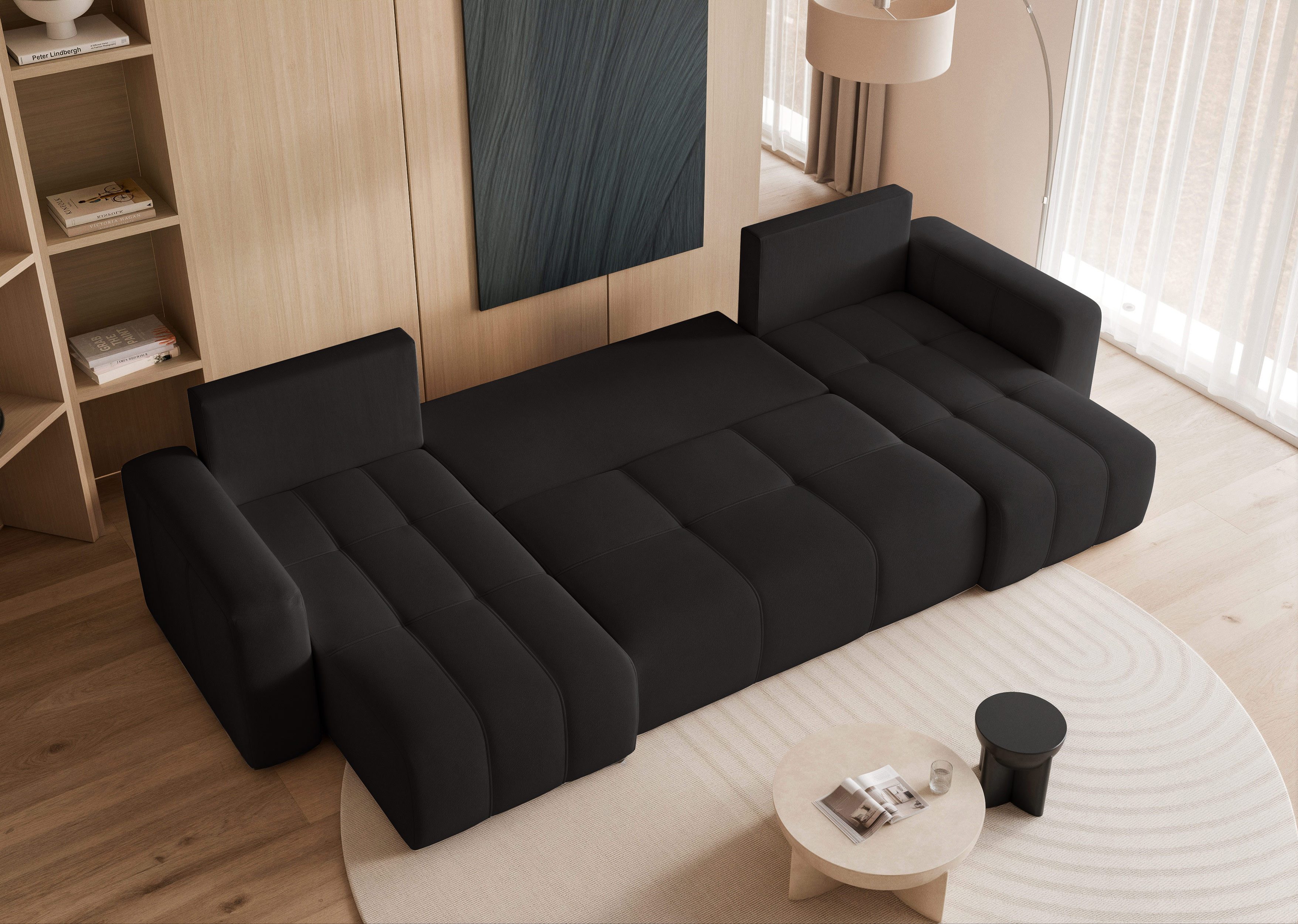 yourhouse24 Wohnlandschaft PEDRO U in Samt-Optik – Riesige Schlaffunktion & abnehmbare Bezüge, mit Schlaffunktion und Bettkasten, Seite universal – Bild 4 von 5