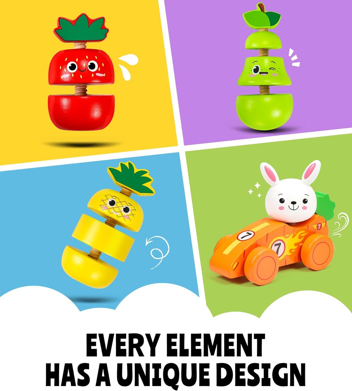 POPOLIC Spielzeug-Auto Montessori Sorting Obst- und Tier-Autospielzeug, 4 A günstig online kaufen