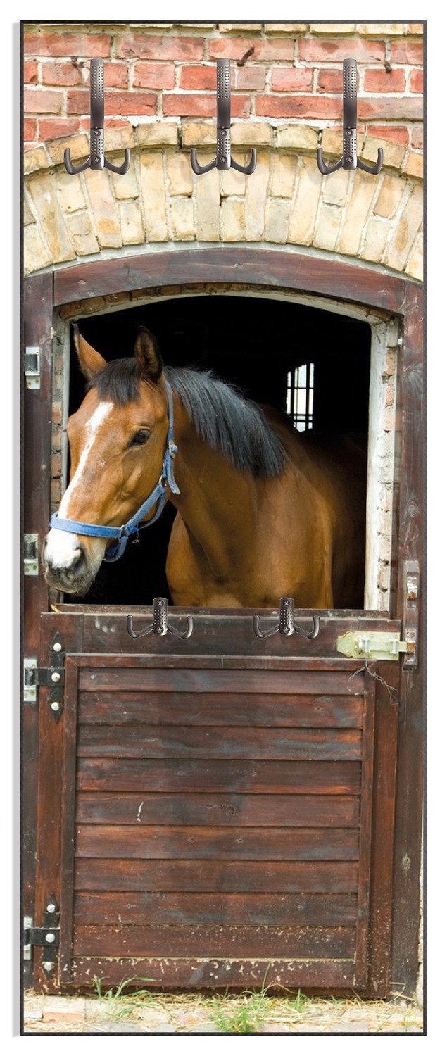 Wallario Garderobenpaneel Pferd im Stall (1-teilig, inkl. Haken und Befestigung), 50x125cmHolz