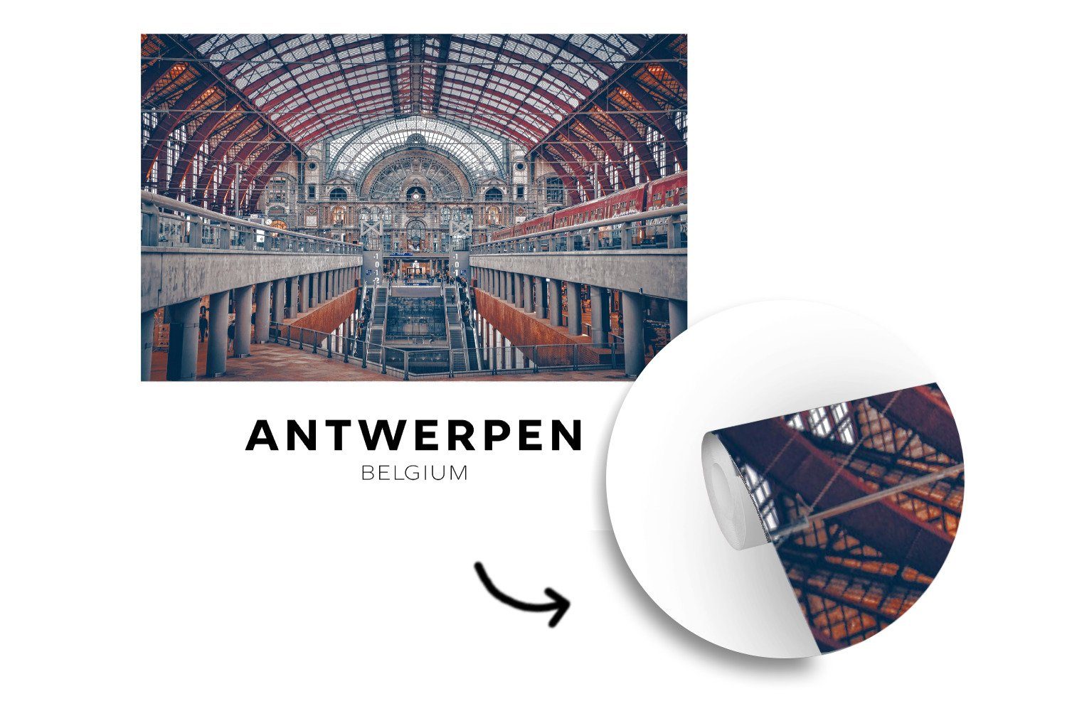 Matt, St), Tapete - Antwerpen Vinyl Wohnzimmer Wandtapete oder - für Fototapete MuchoWow Bahnhof, Belgien bedruckt, Schlafzimmer, (5