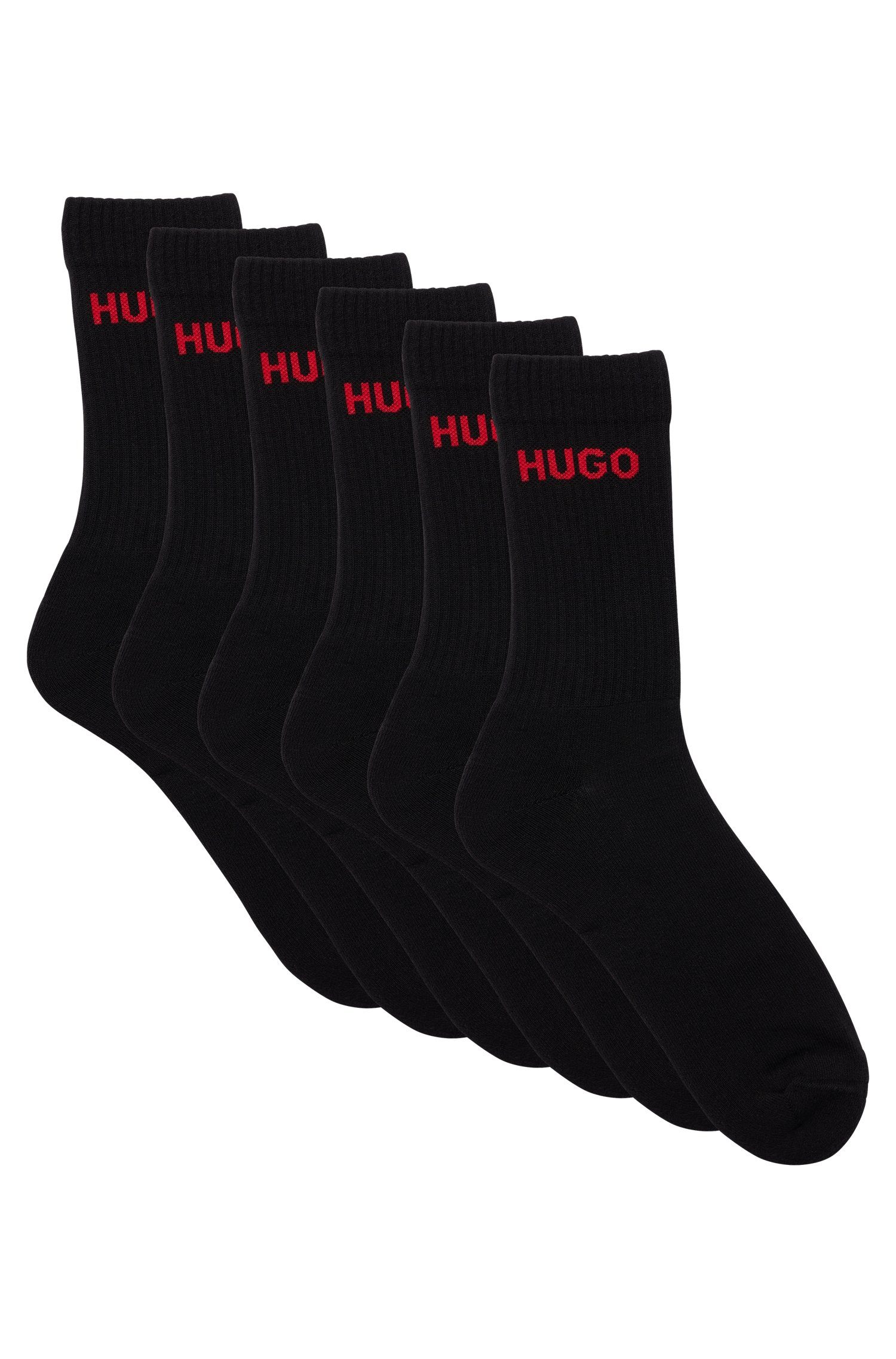 HUGO Socken 6P QS RIB LOGO CC (Packung, 6er Pack) mit eingestricktem HUGO Logo