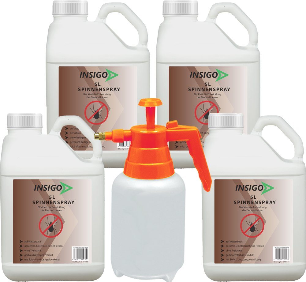 INSIGO Insektenspray Spinnen-Spray Hochwirksam gegen Spinnen, 20 l, auf Wasserbasis, geruchsarm, brennt / ätzt nicht, mit Langzeitwirkung