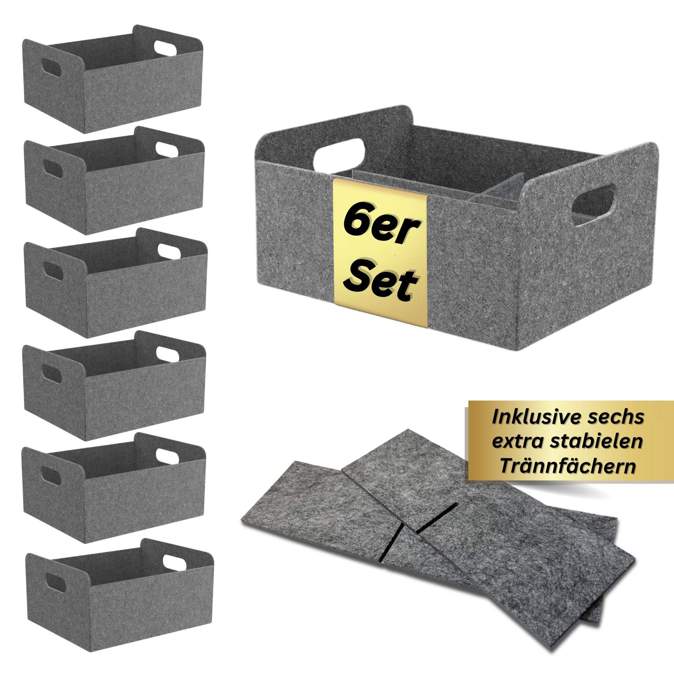 Bada Bing Aufbewahrungskorb Filzkorb grau mit Tännfach faltbarer Organizer Regal, Kleiderschrank (6er Set Falktkorb, 6 St), mit Trennfächern