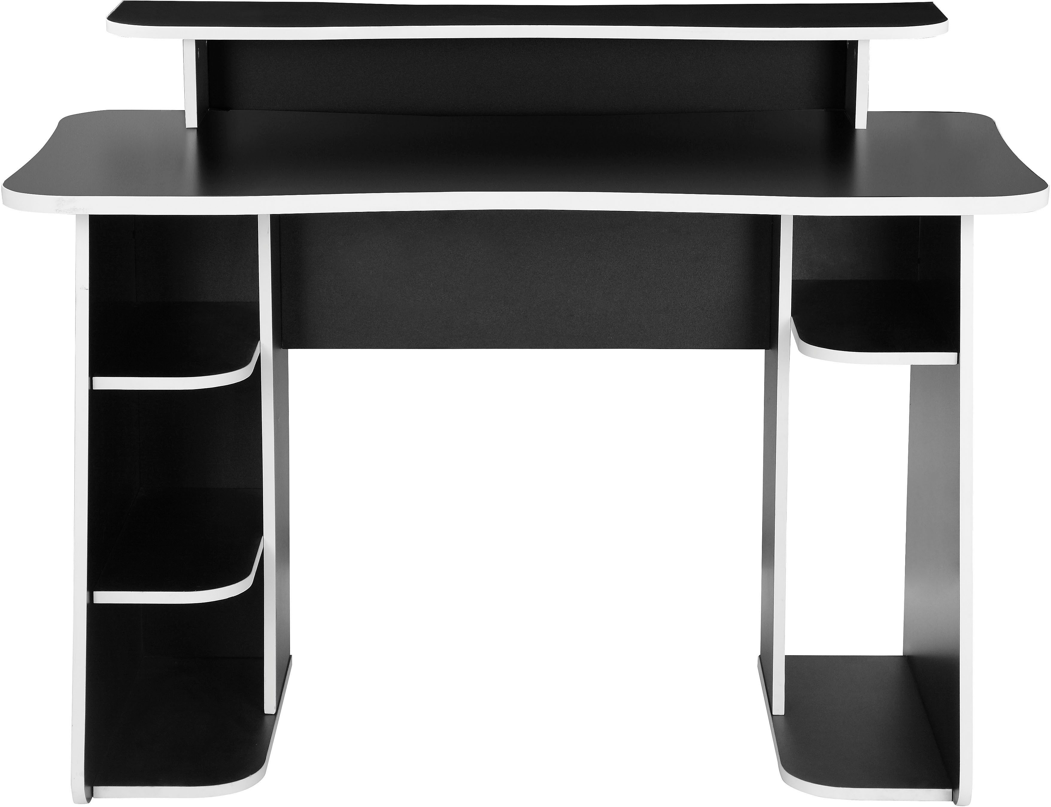 OTTO home Gamingtisch GAME, Computertisch, Schreibtisch, Towerfach, Monitoraufsatz, ergonomisch geschwungene Tischplatte, Breite 120 oder 150 cm