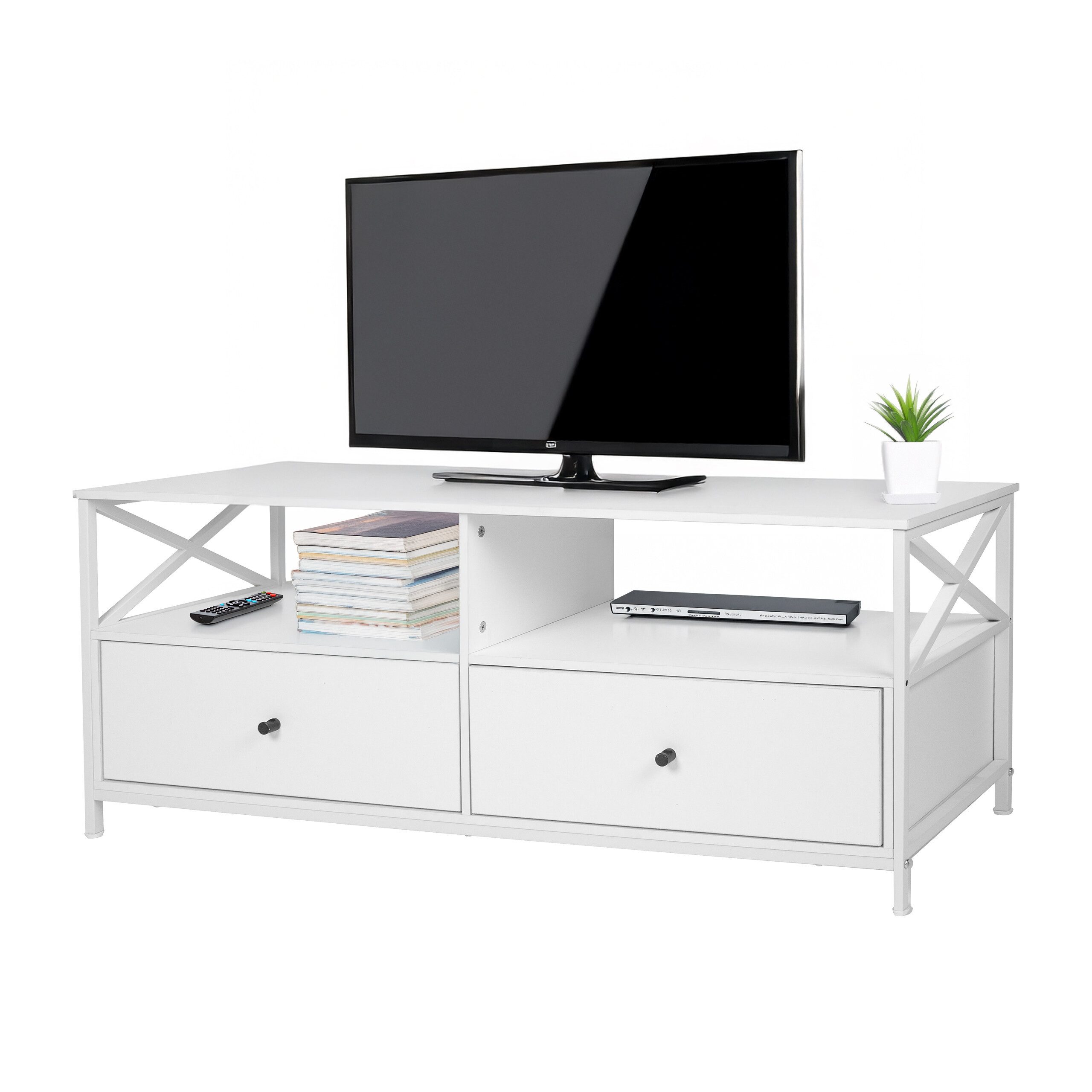 relaxdays TV-Bank TV Lowboard mit Schubladen, weiß günstig online kaufen