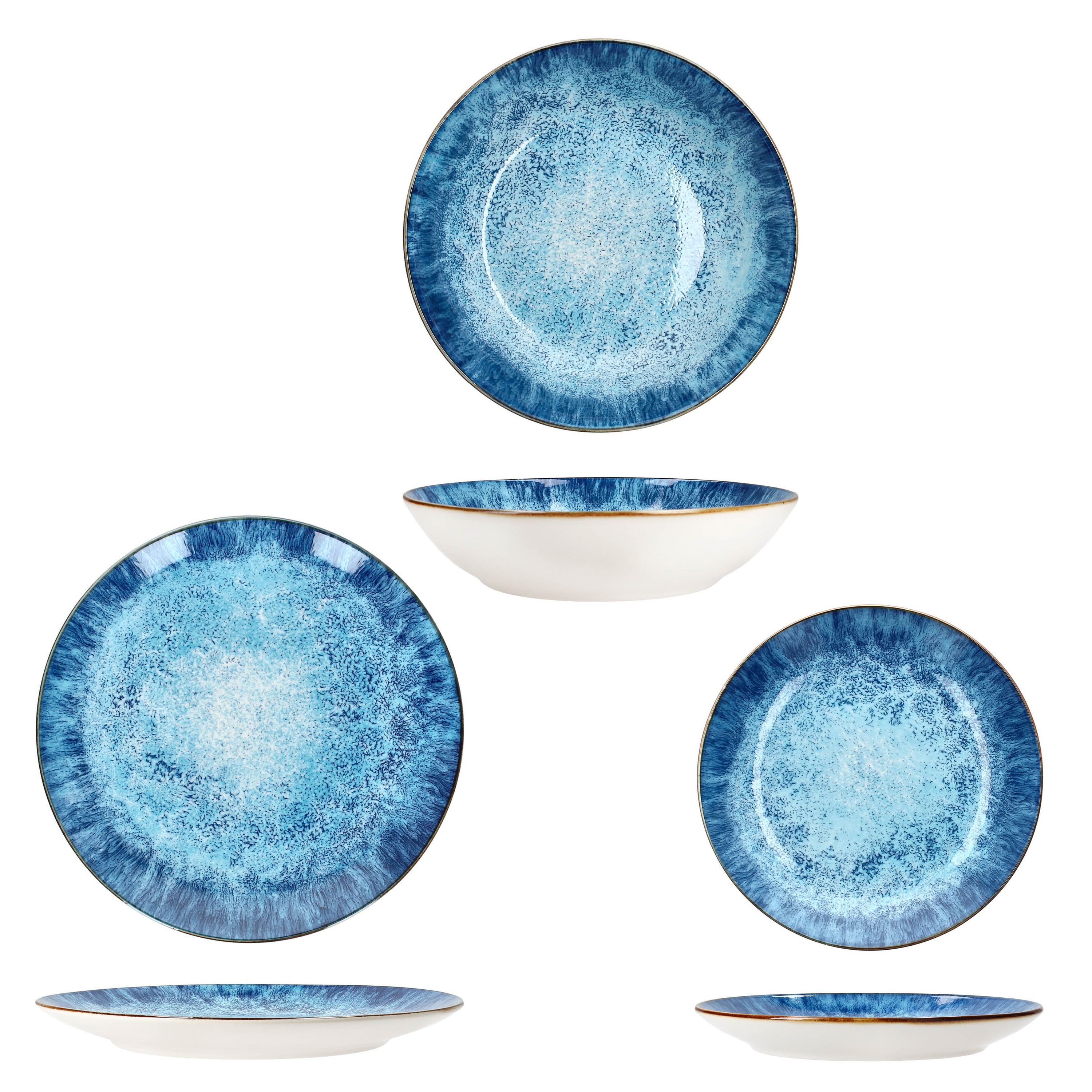 MamboCat Teller-Set Marina 18tlg Tellerset blaue 6 Pers Kuchenteller Speiseteller, Porzellan