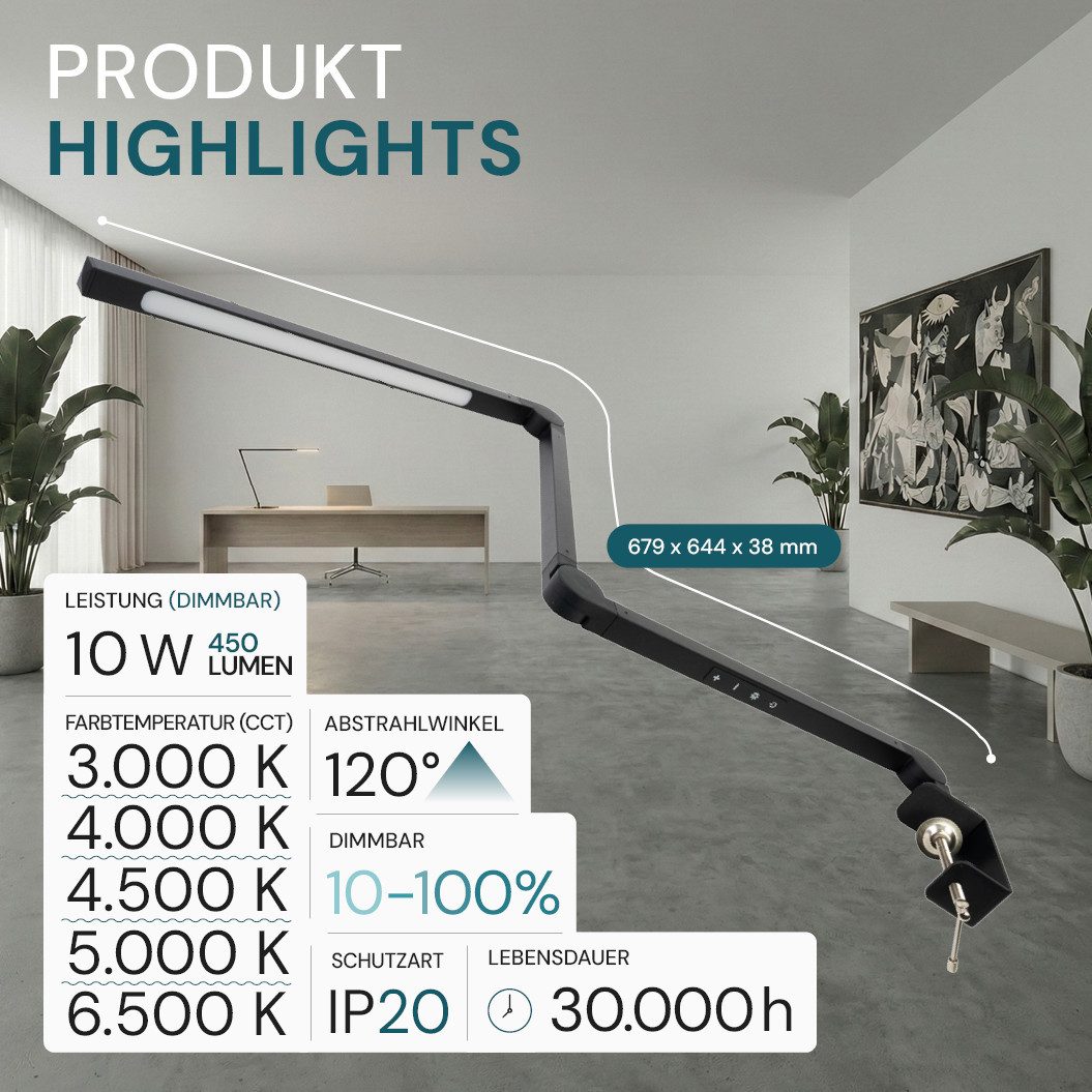 LUXULA LED Tischleuchte LUXULA LED Tischleuchte 10 W 3000 K, 4000 K, 6500 K, LED fest integriert, Farbwechsler