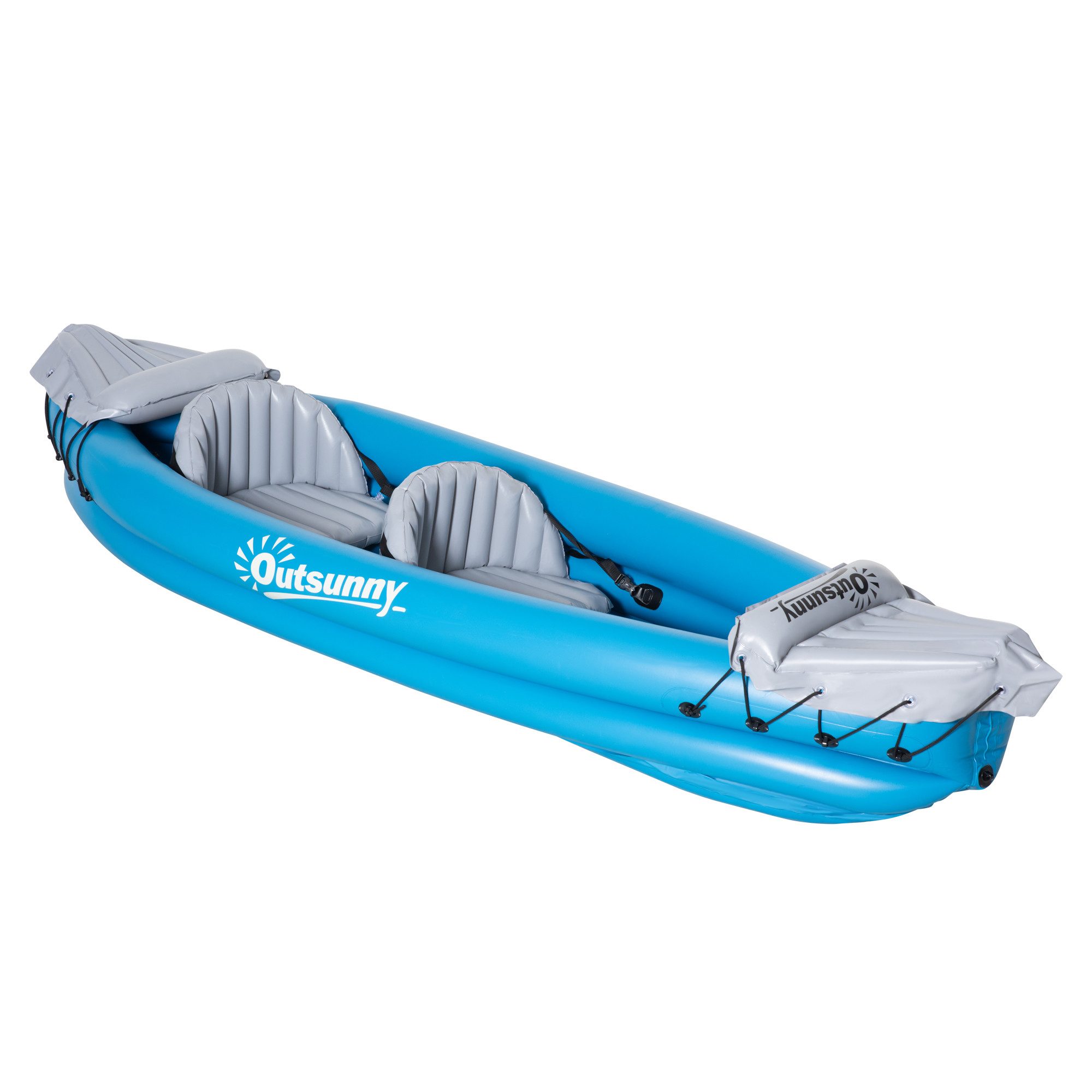 Outsunny Zweierkajak mit Luftkammer, (Schlauchboot, 1-St., Aufblasbares Kajak), für Wasser, Blau+Grau
