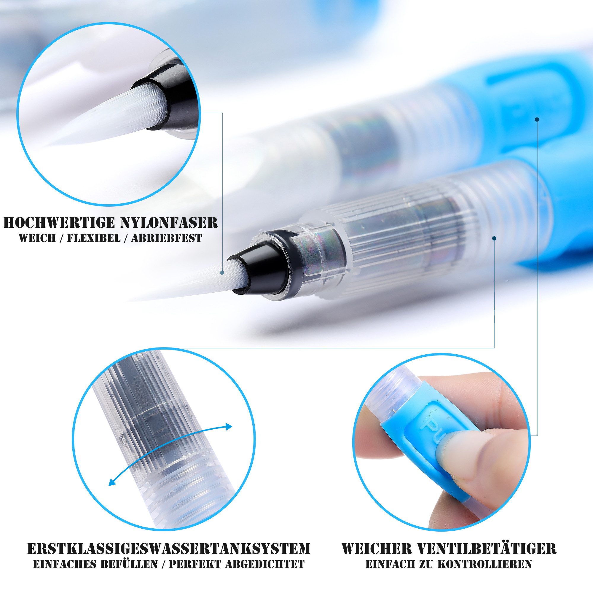 ESENG Malpinsel Wassertankpinsel, WTB-P6, 6 Stück, auffüllbar, für Auqarellstifte