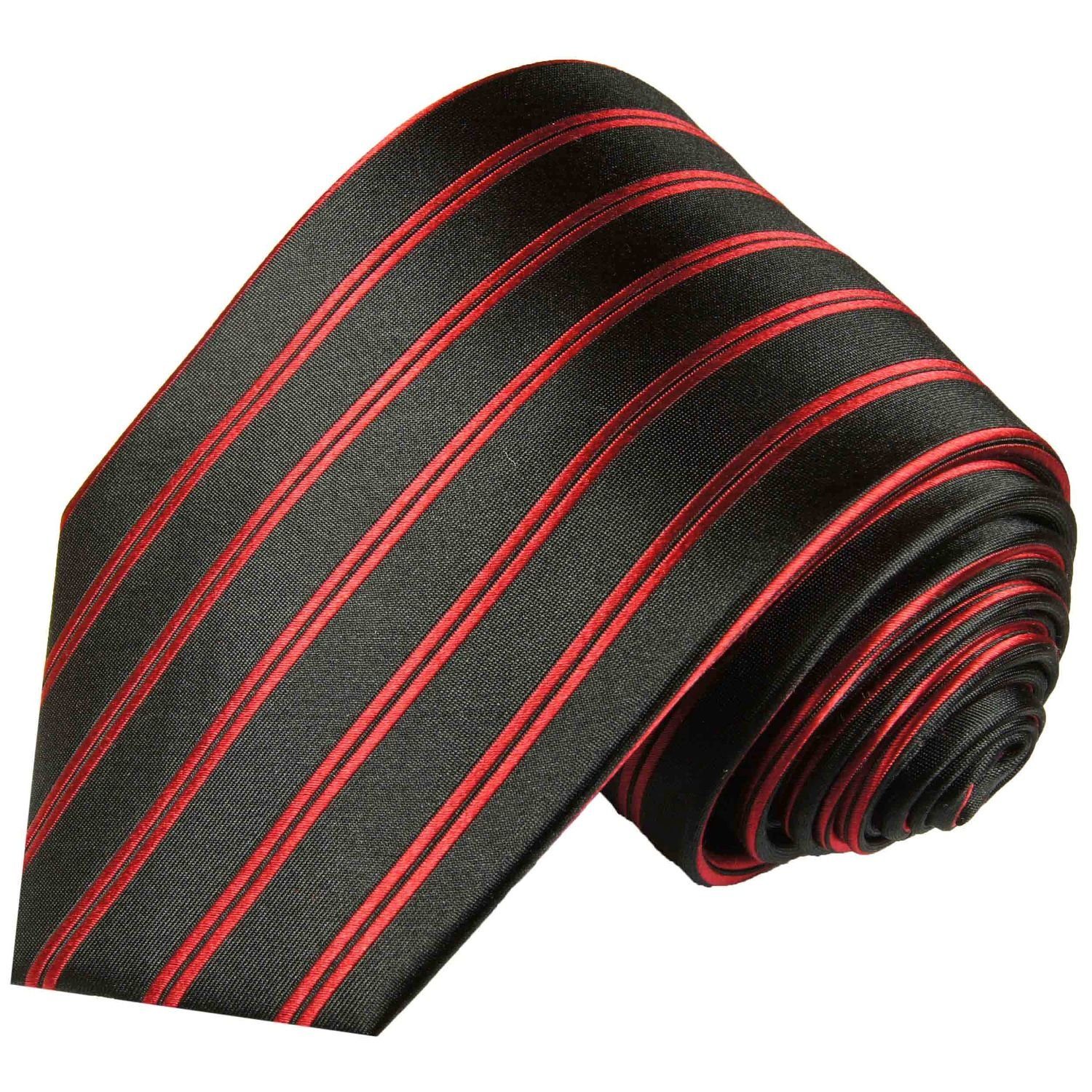 Krawatte Breit Malone Einstecktuch) Krawatte Herren rot 2-St., 988 100% gestreift Seidenkrawatte Paul schwarz (Set, längs mit Seide (8cm),
