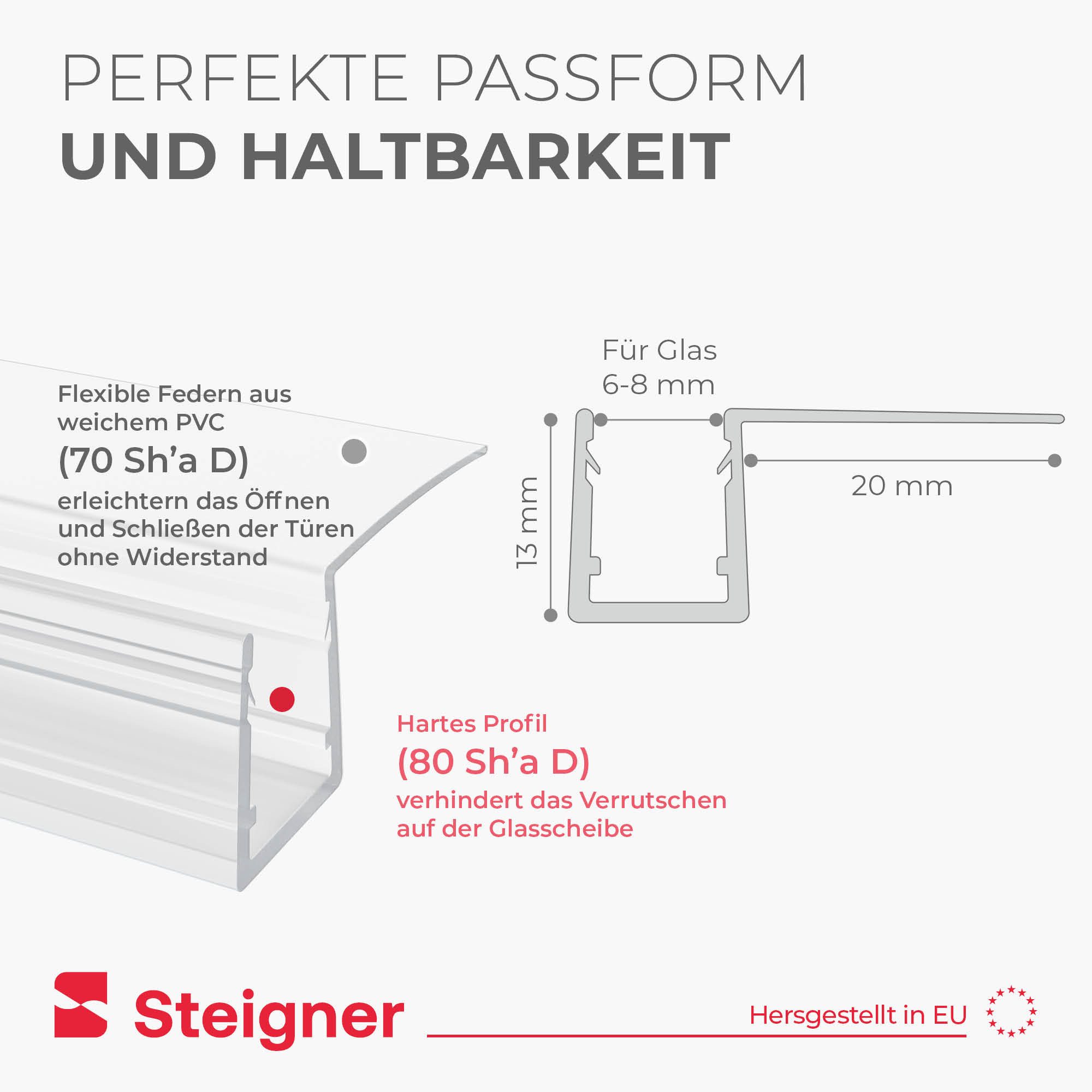 STEIGNER Duschdichtung Duschtürdichtung Gerade UK11 30 cm (1 Stk) Transparent 6-8 mm, L: 30 cm, (1 Stück Packung, Einzeldichtung), Dichtung für Eckeinstieg Dusc – Bild 5 von 5