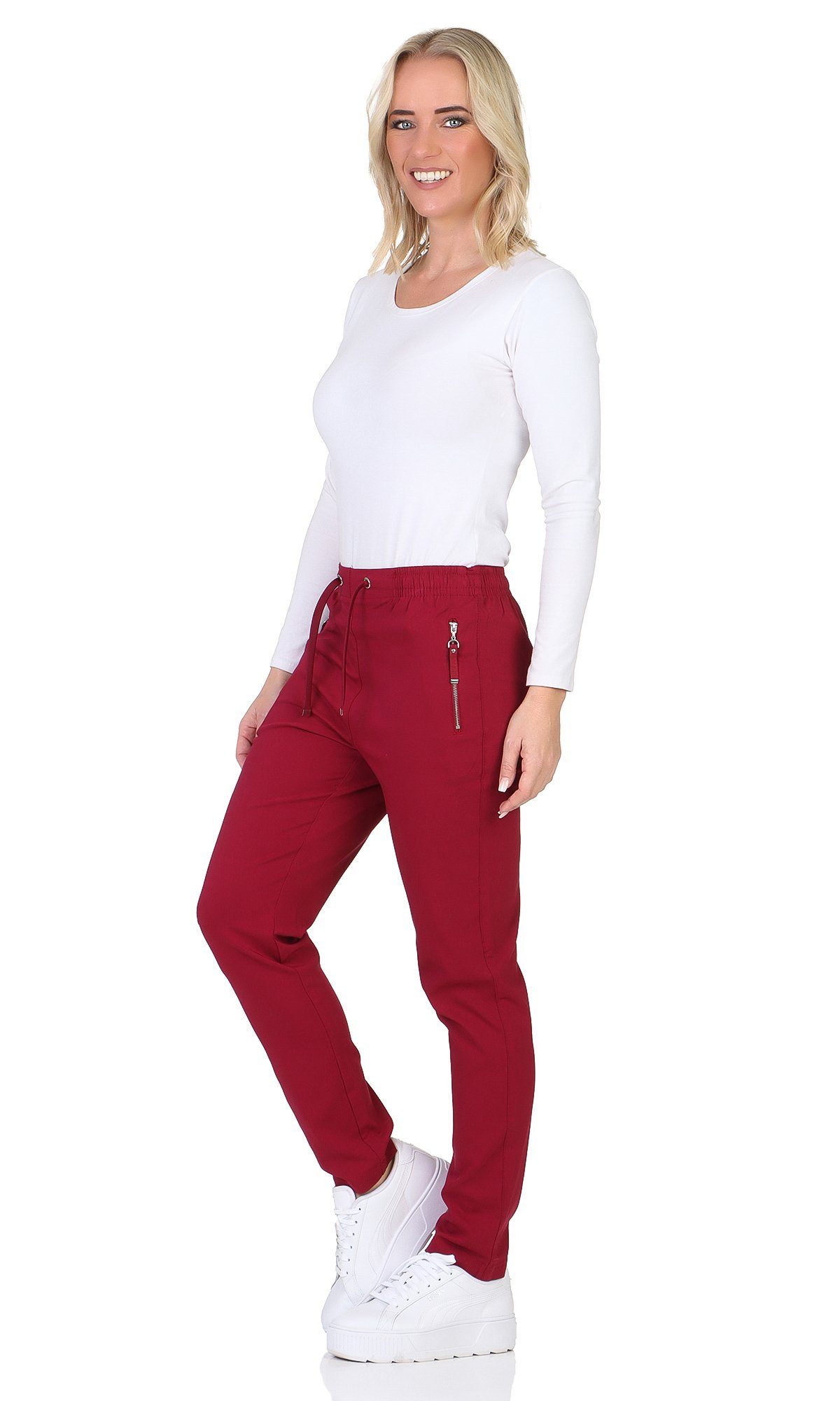 Alica Collection Chinohose Schlupfhose Damen Stretch Hose leichte Sommerhose - Kurzgröße mit Gummibund & Kordelzug, in großen Größen erhältlich