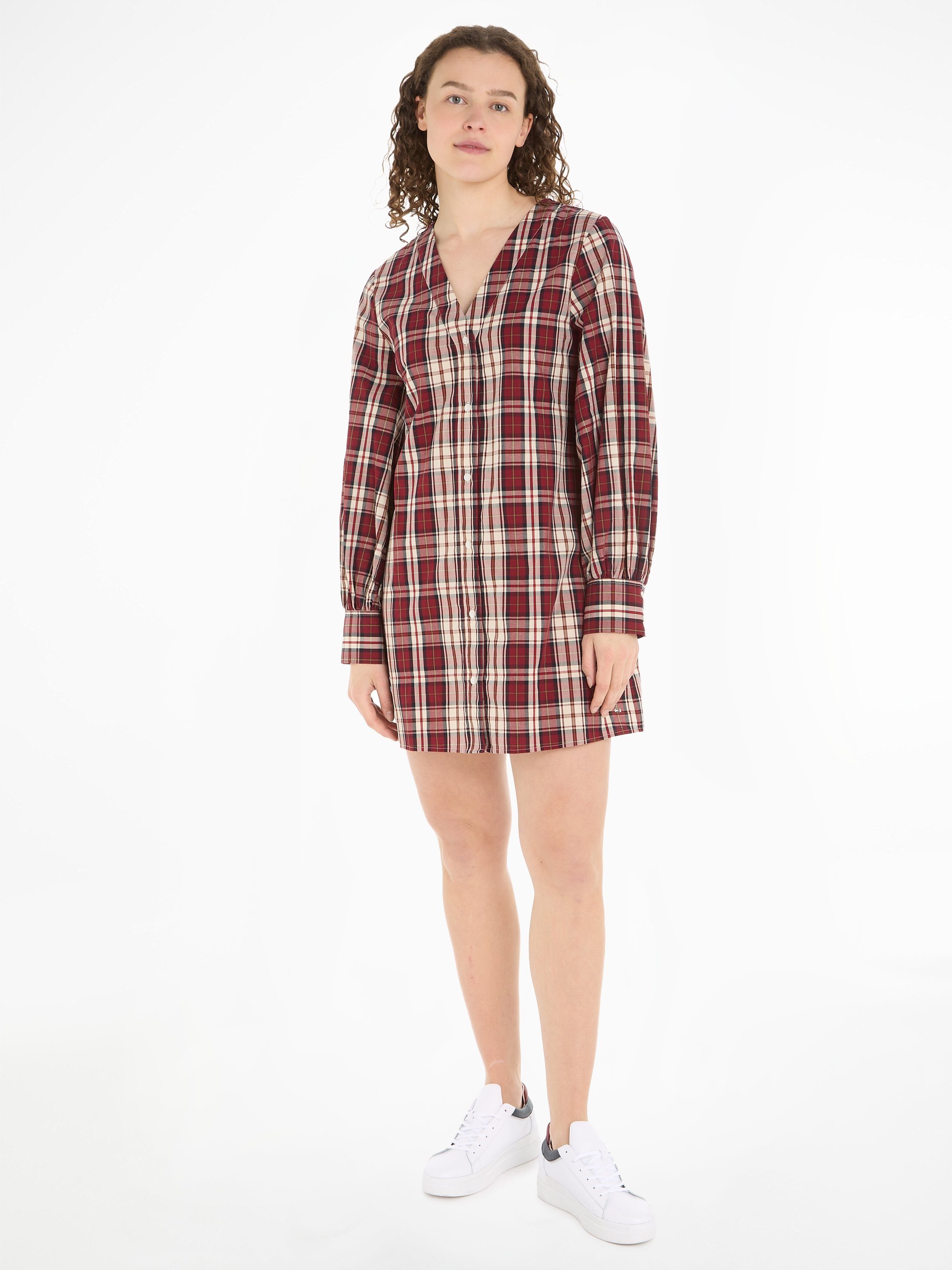 Tommy Hilfiger Blusenkleid TARTAN CO V-NECK SHIRT DRESS mit 2-Knopf-Manschetten | Blusenkleider