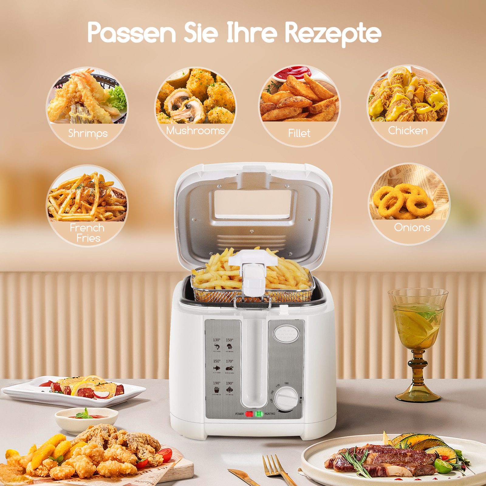 Aigostar Fritteuse Fritteuse mit öl, 1650W, 2.5L mit Sichtfenster, Weiß
