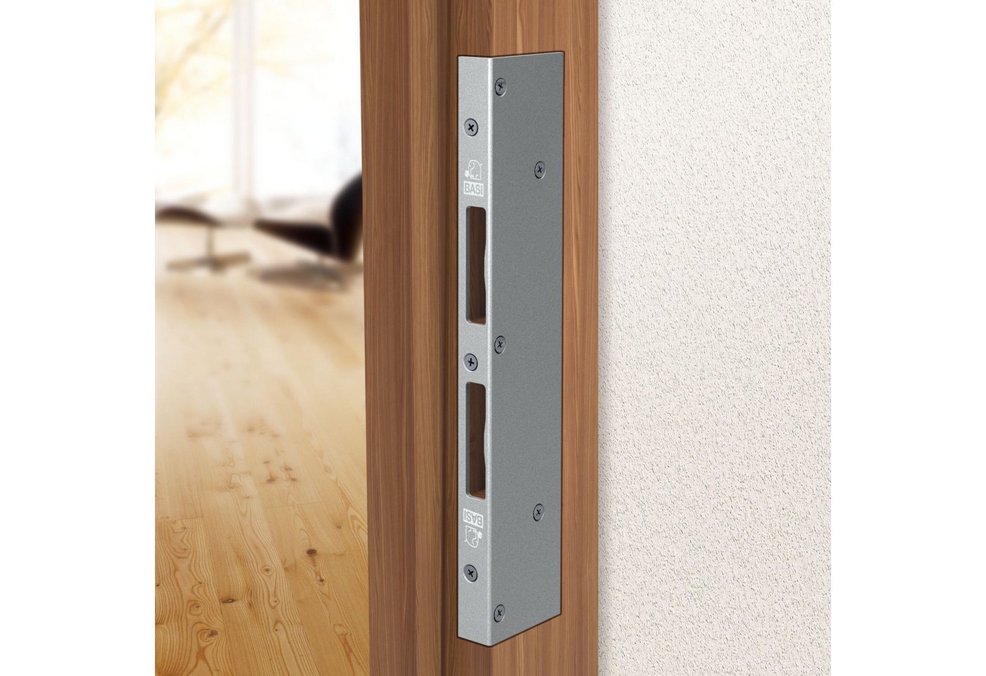 Thumbnail - BASI Winkelschließblech Reparaturschließblech, (Packung), für Innentüren/Holztüren, DIN R/L, käntig, verzinkt, 300x60x21...