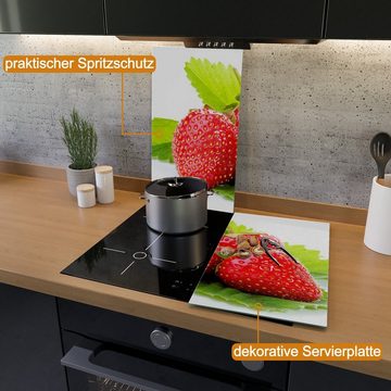 Wallario Herd-Abdeckplatte Frische rote Erdbeeren für die Küche, ESG-Sicherheitsglas, (Glasplatte, 2 tlg., inkl. 5mm Noppen), verschiedene Größen