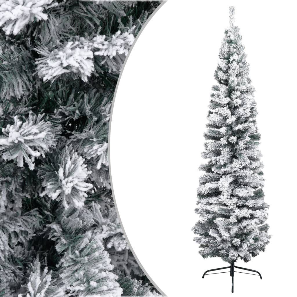 furnicato Künstlicher Weihnachtsbaum Schlank mit Schnee Grün 180 cm PVC