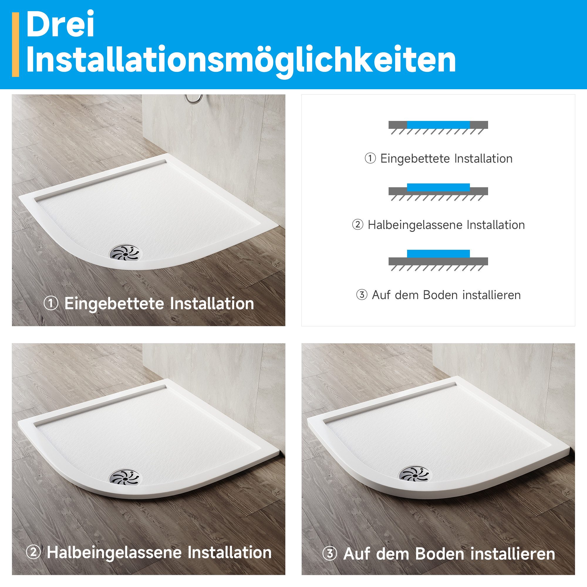 SONNI Duschwanne SMC Duschwanne Duschabtrennung Kreisbogen Duschwanne