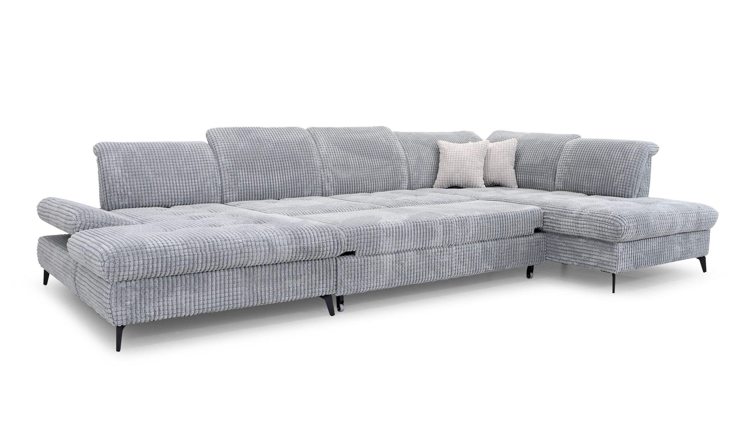 Hygger Möbelhaus Wohnlandschaft Nola XXL U-Form. Mit Schlaffunktion und Bettkasten 390 × 170/230 cm., Eckcouch B × T₁ / T₂: 390 × 170/230 cm, Ecksofa, Hergestellt in Europa