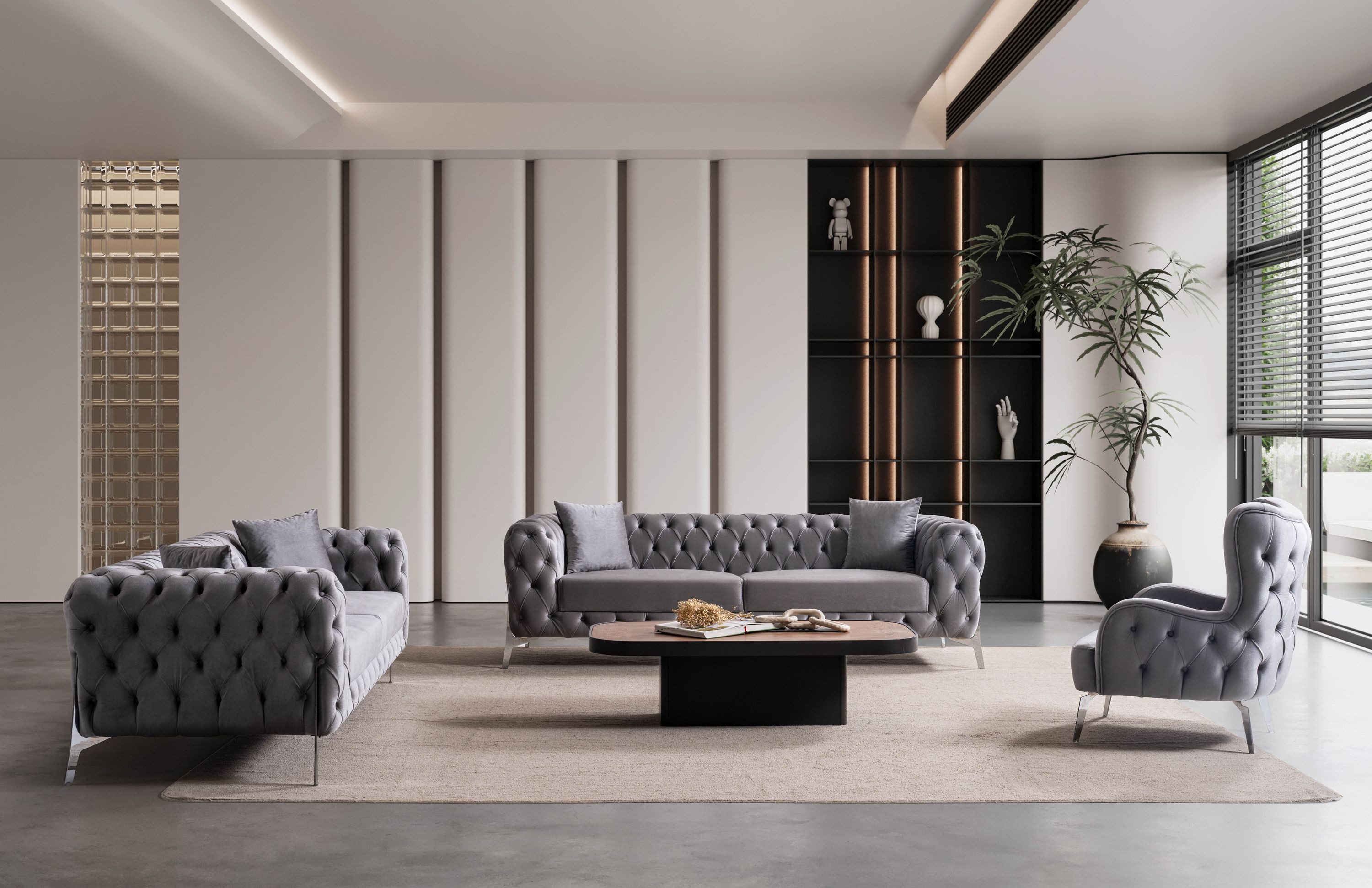 Özberk Sofa Kilic, Spar-Set 7 Teile, Wohnlandschaft Sofa Couch Garnitur, Polstergarnitur 3+3+1