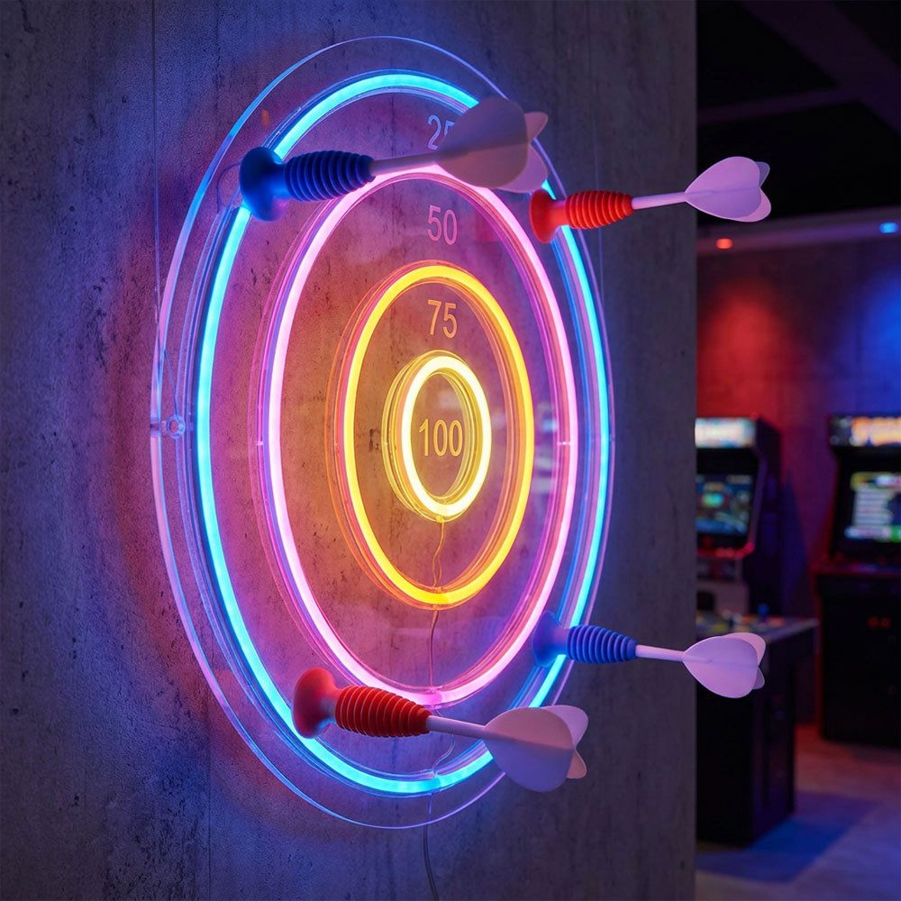 JUST LIGHT LED Dekolicht, LED-Leuchtmittel fest verbaut, Farbig, Neon LED Dartscheibe Kinderzimmer Dekolampe USB LED Pfeile D 46 cm