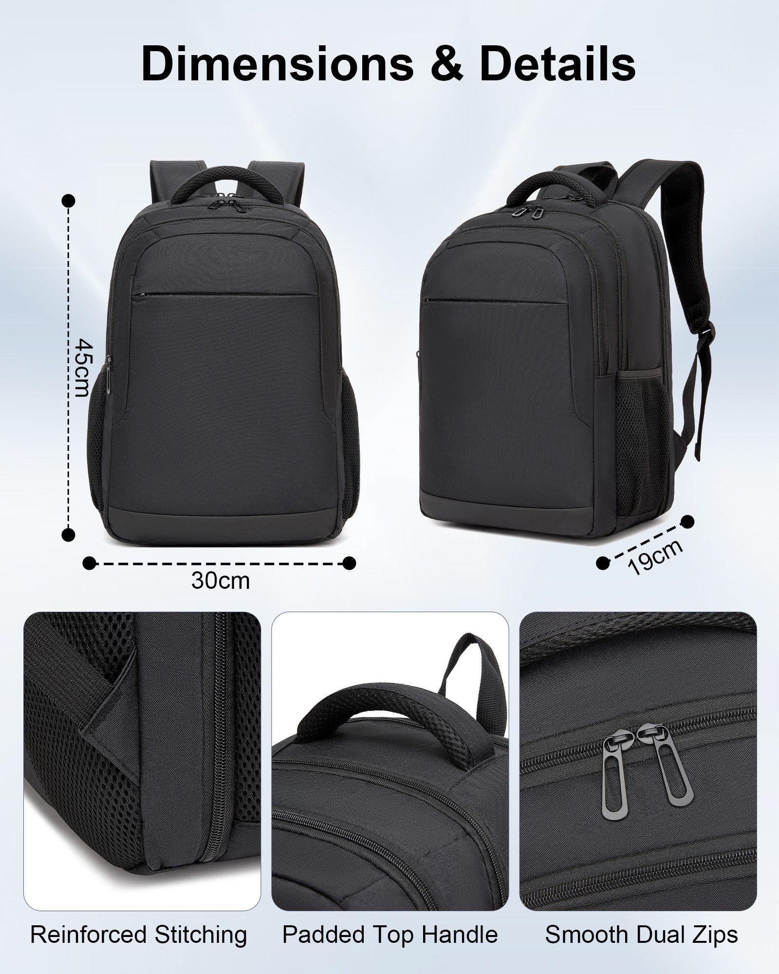 KONO Rucksack Laptop 15,6 Zoll TSA-freundlich 45×30×19cm Business Rucksack