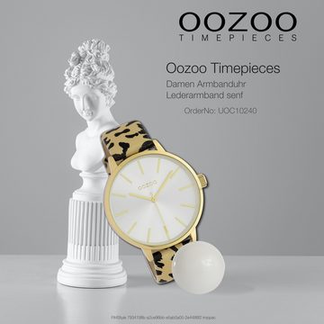 OOZOO Quarzuhr Oozoo Damen Armbanduhr Timepieces Analog, (Analoguhr), Damenuhr rund, groß (ca. 42mm), Lederarmband beige, schwarz, Fashion