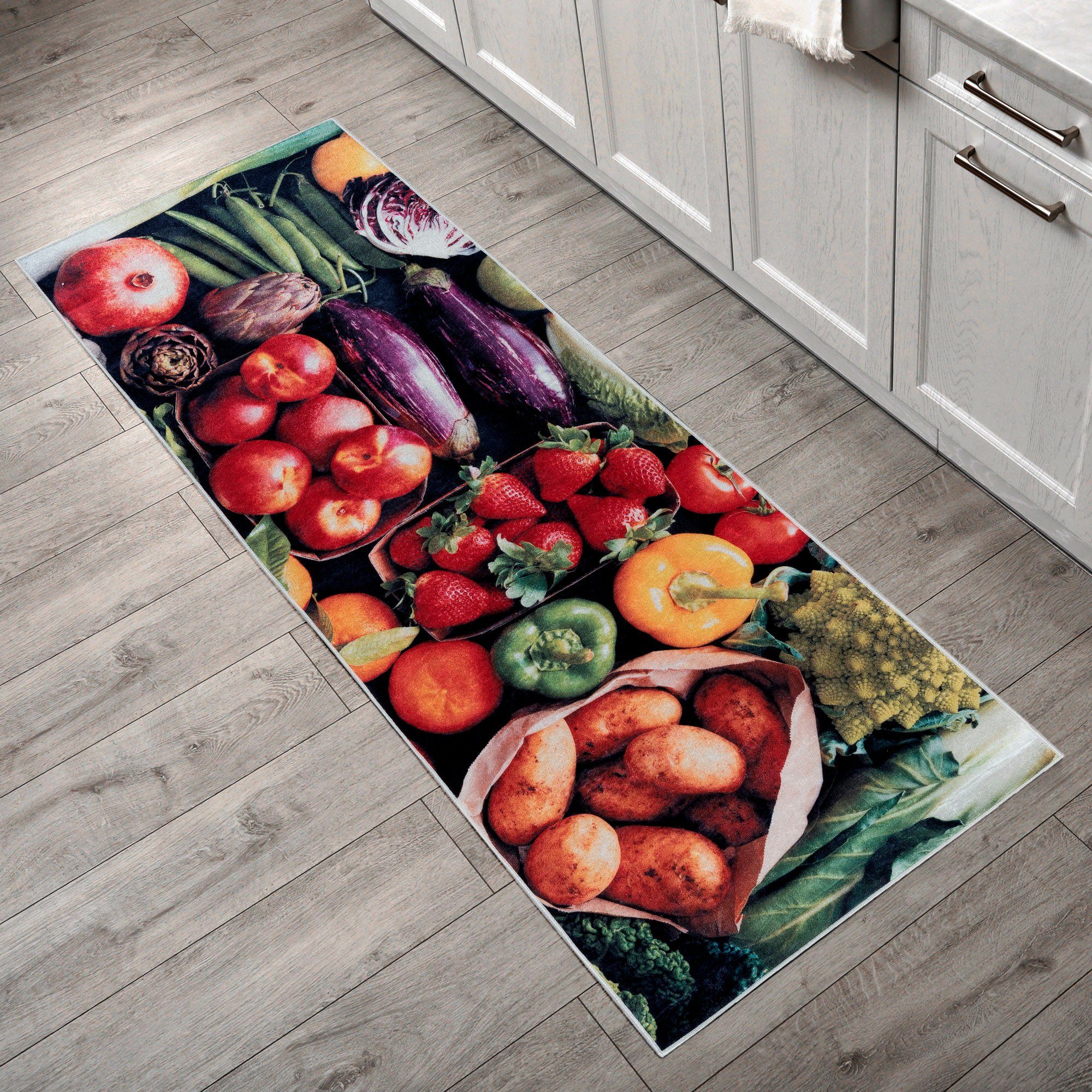 mm, 6 Teppich Höhe: Sehrazat, rechteckig, Kitchen Küchenläufer, Motiv Gemüse, Küchenteppich, waschbar 3080,